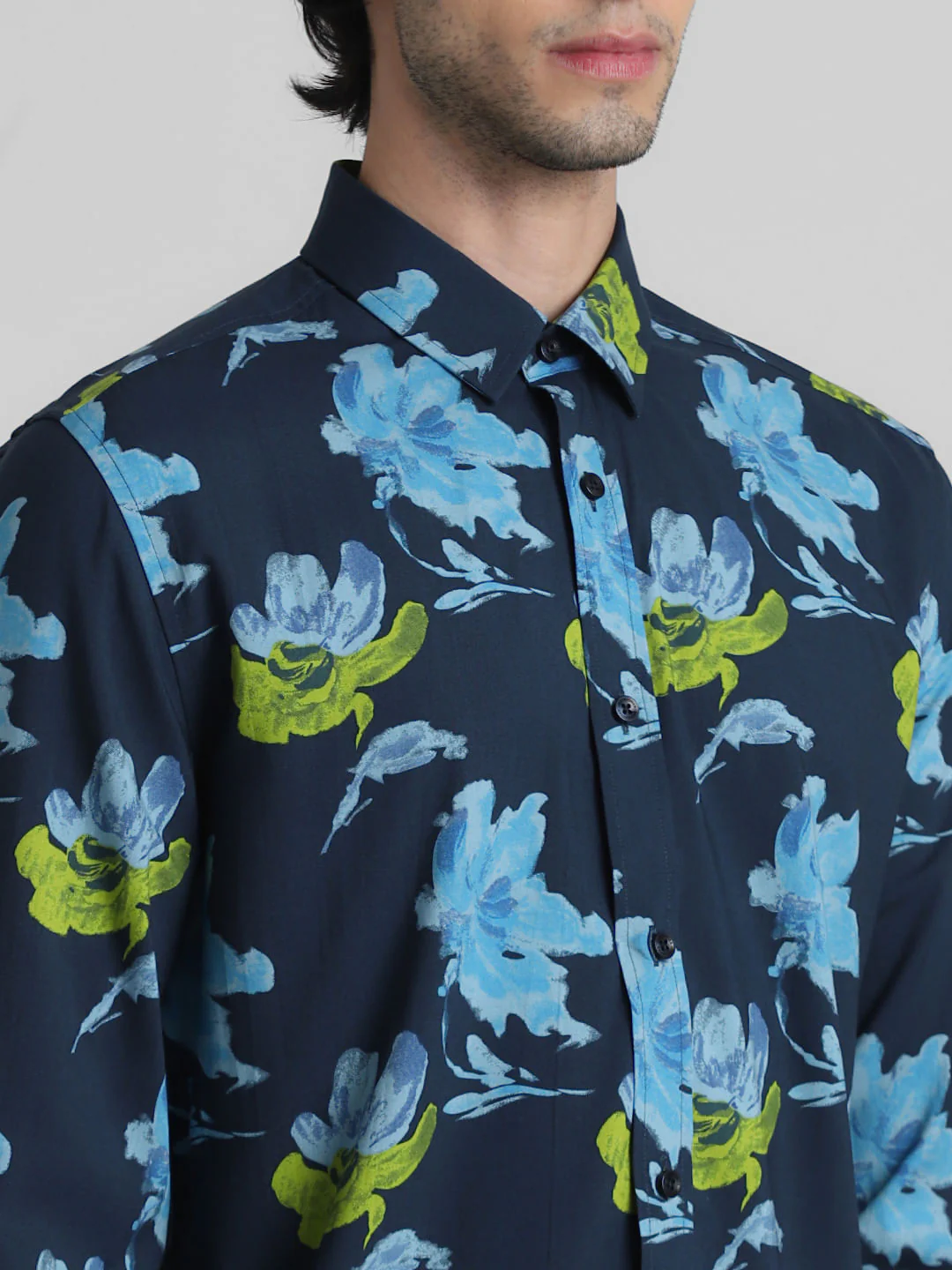Blue Floral Print Full Sleeves Shirt - Image 5