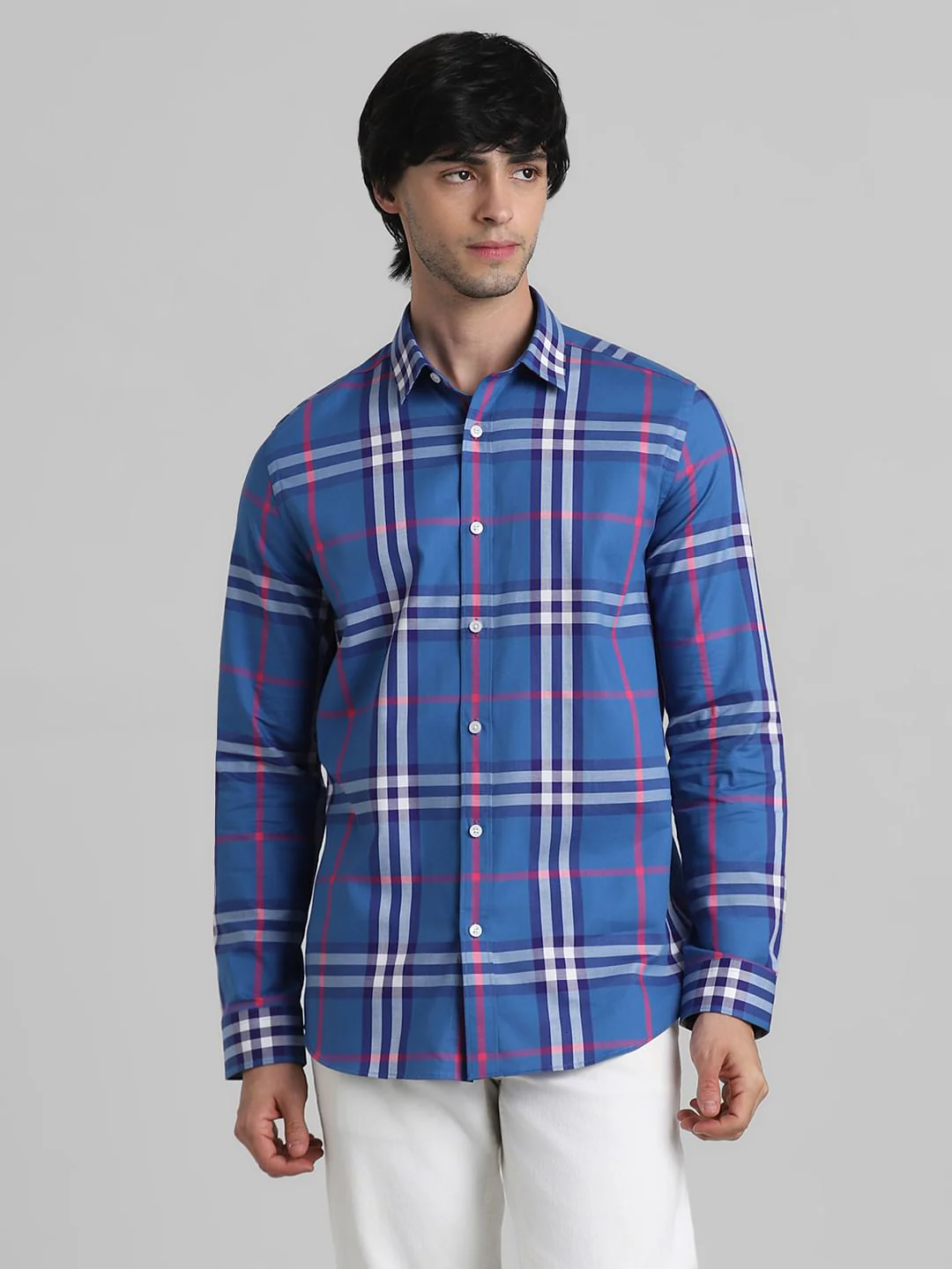 Blue Check Print Full Sleeves Shirt - Image 2