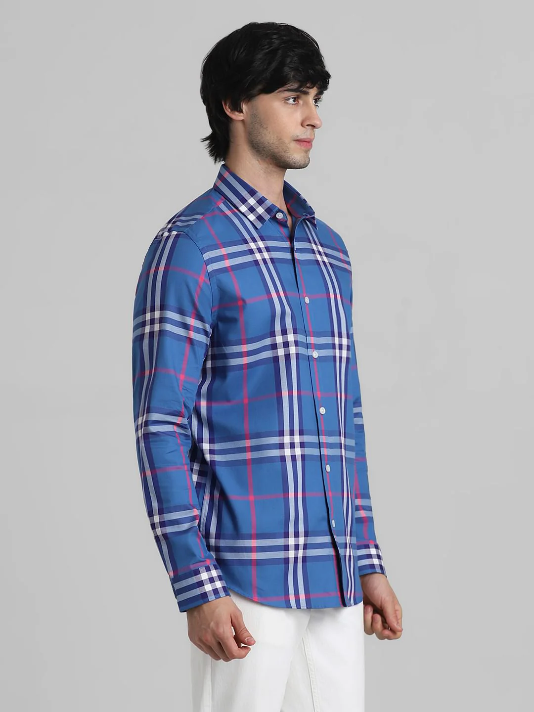 Blue Check Print Full Sleeves Shirt - Image 3