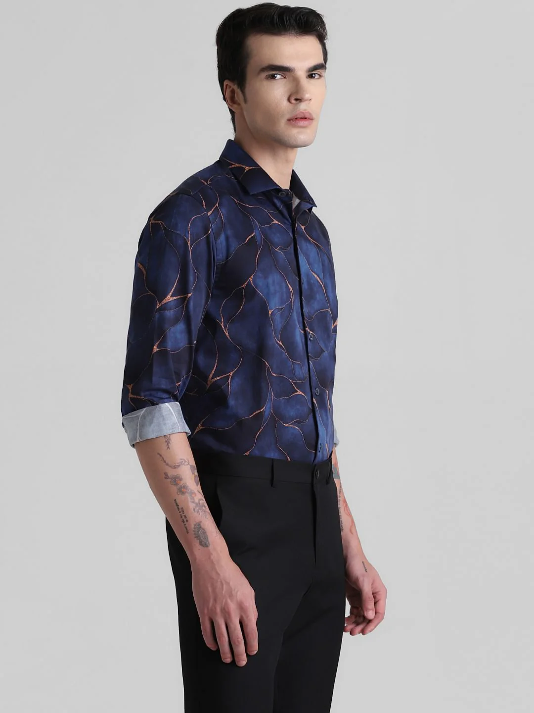 Dark Blue Printed Full Sleeves Shirt - Image 3