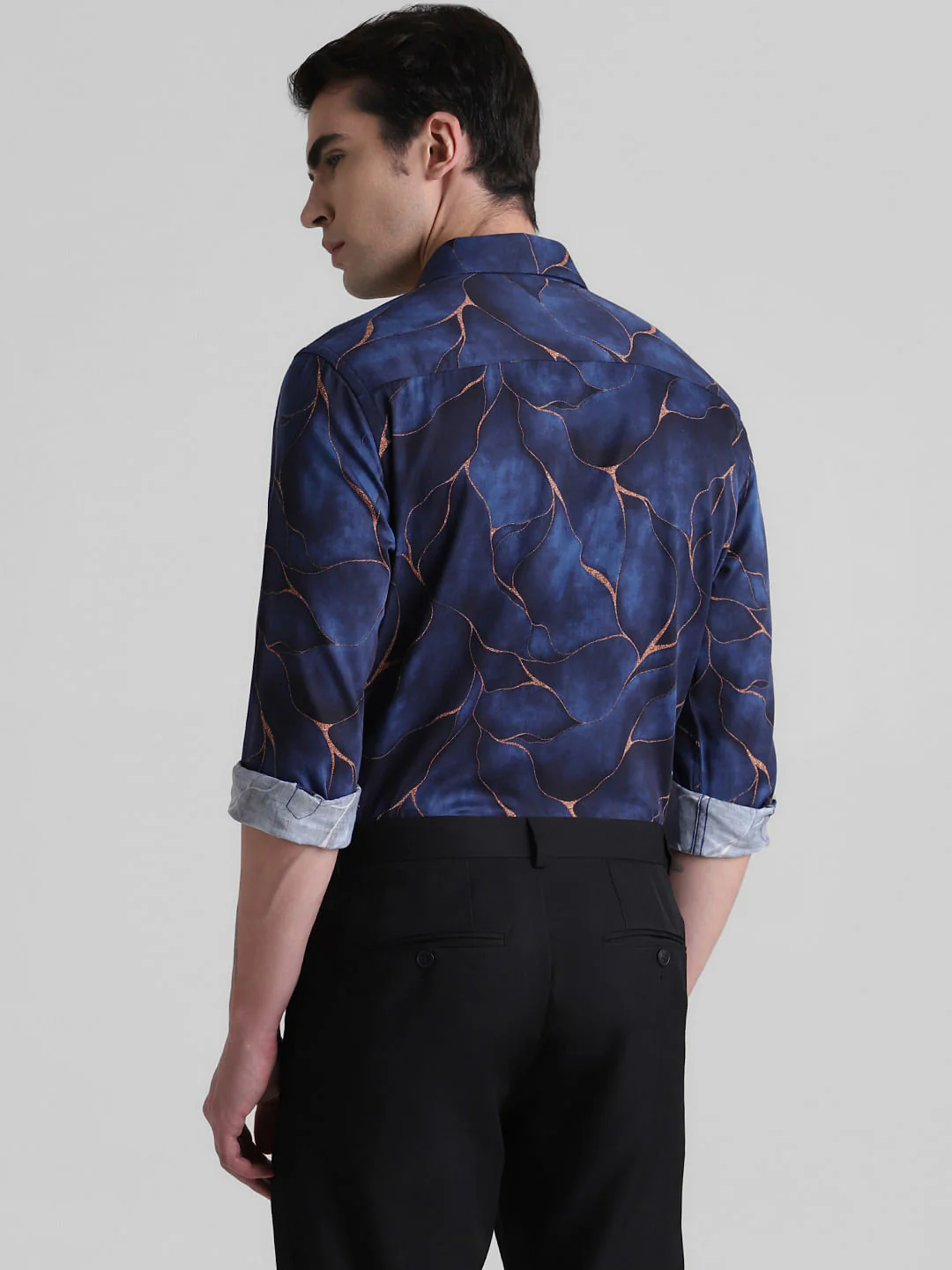Dark Blue Printed Full Sleeves Shirt - Image 4