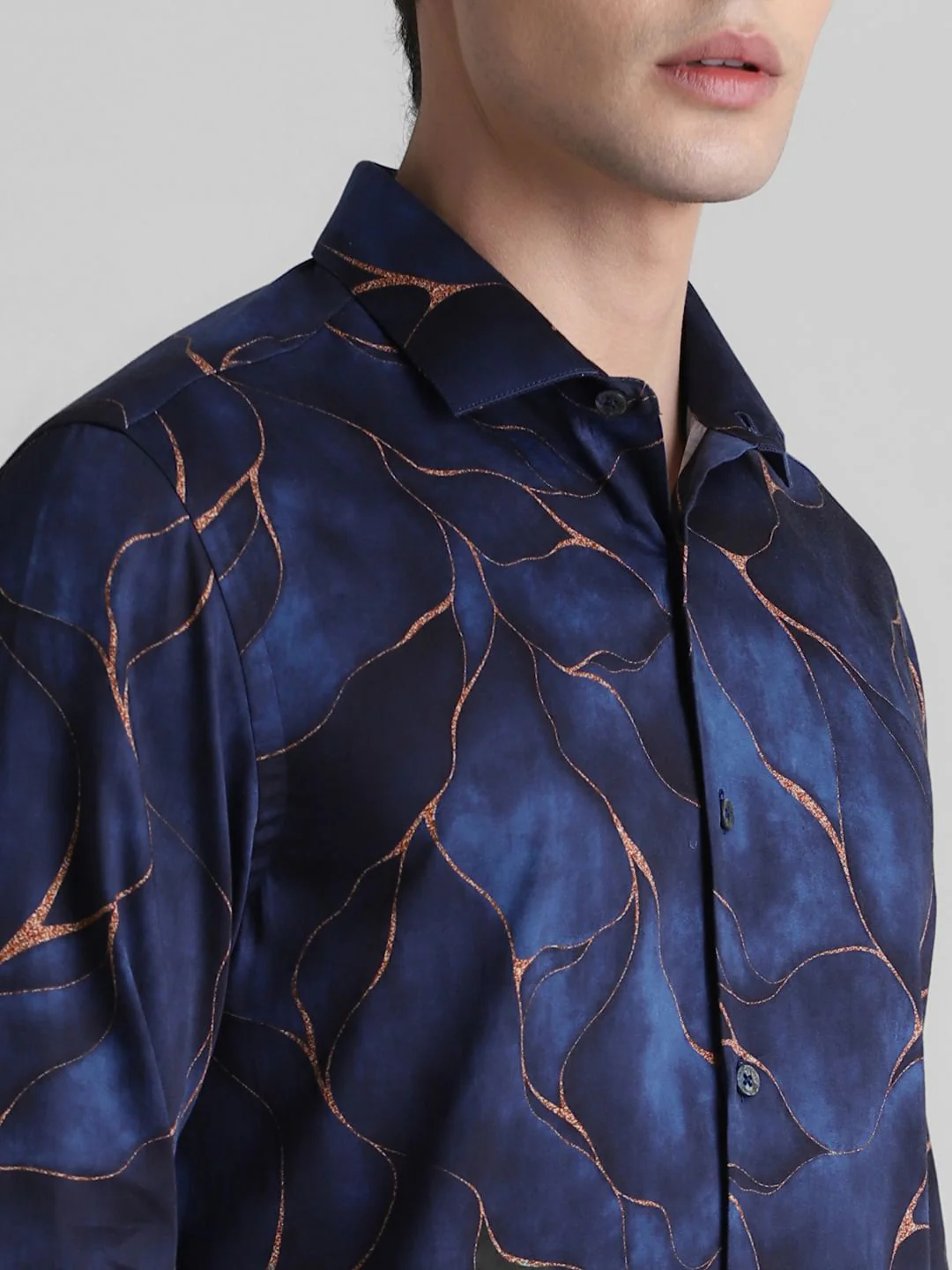 Dark Blue Printed Full Sleeves Shirt - Image 5