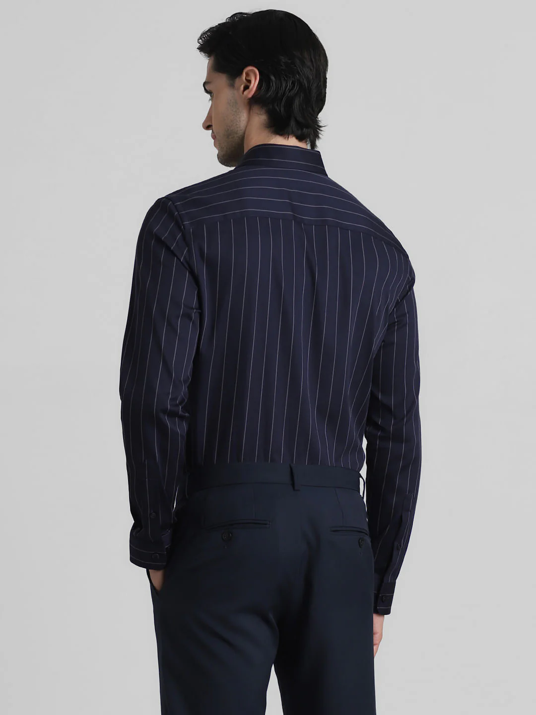 Dark Blue Striped Full Sleeves Shirt - Image 4