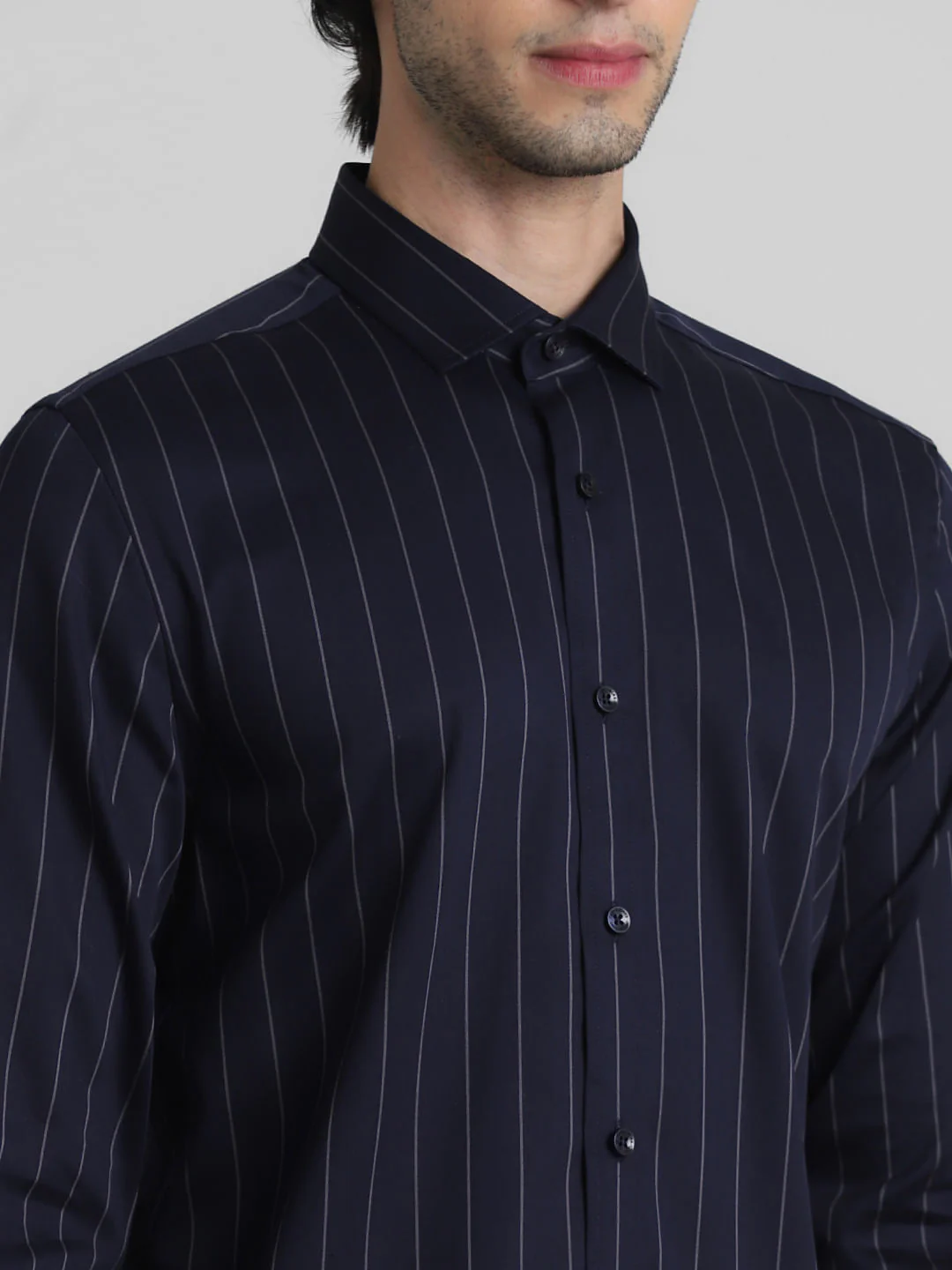 Dark Blue Striped Full Sleeves Shirt - Image 5