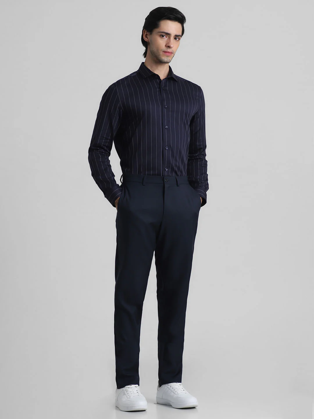 Dark Blue Striped Full Sleeves Shirt - Image 6