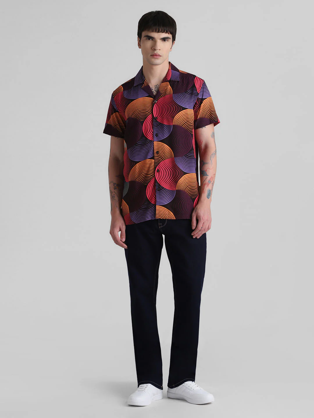 Black Abstract Print Short Sleeves Shirt - Image 6