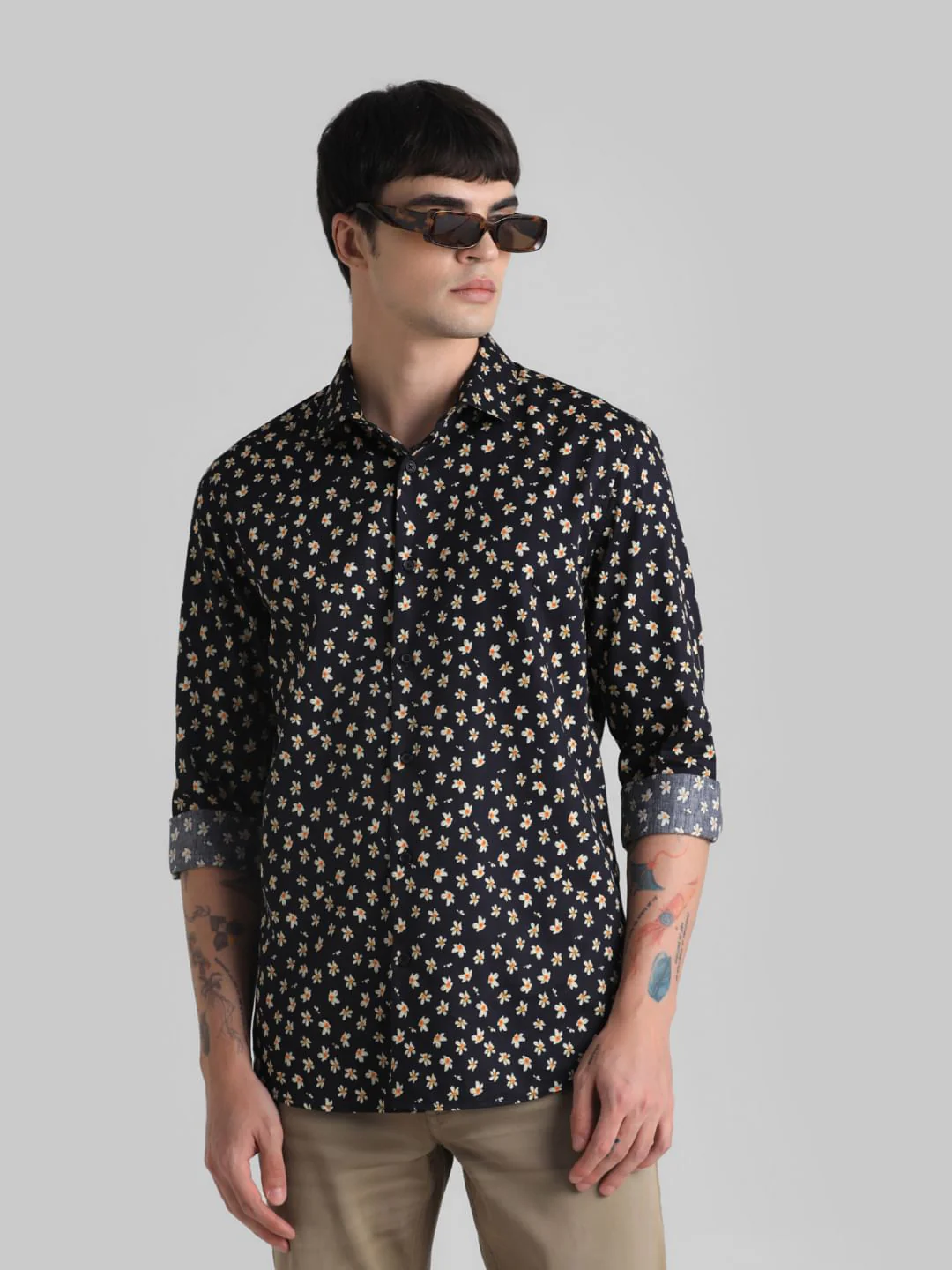 Black Floral Full Sleeves Shirt