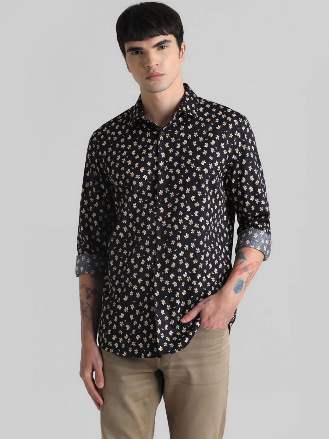 Black Floral Full Sleeves Shirt - Image 2