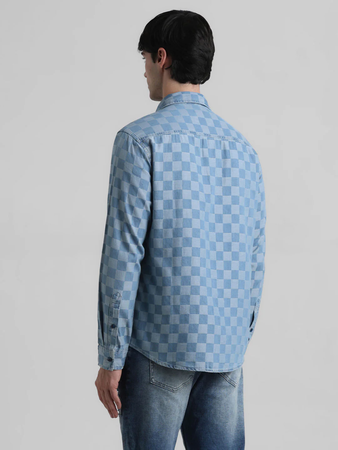Blue Dobby Check Print Shirt - Image 4