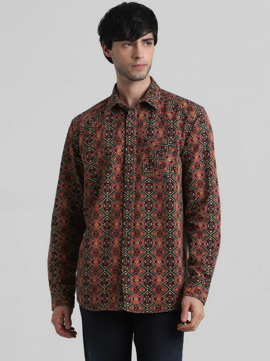 Red Floral-Abstract Print Shirt - Image 2