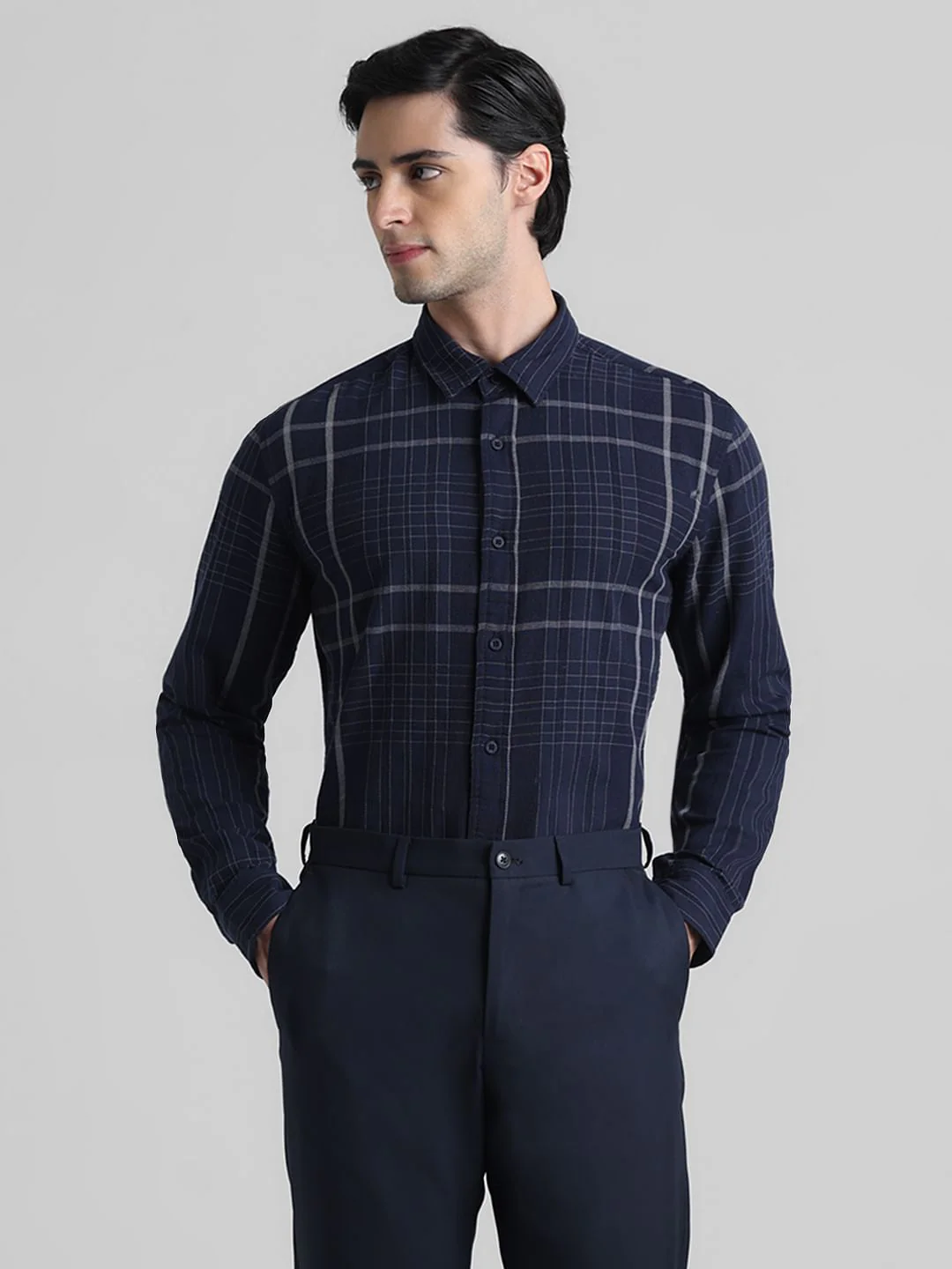 Blue Dobby Check Full Sleeves Shirt - Image 2