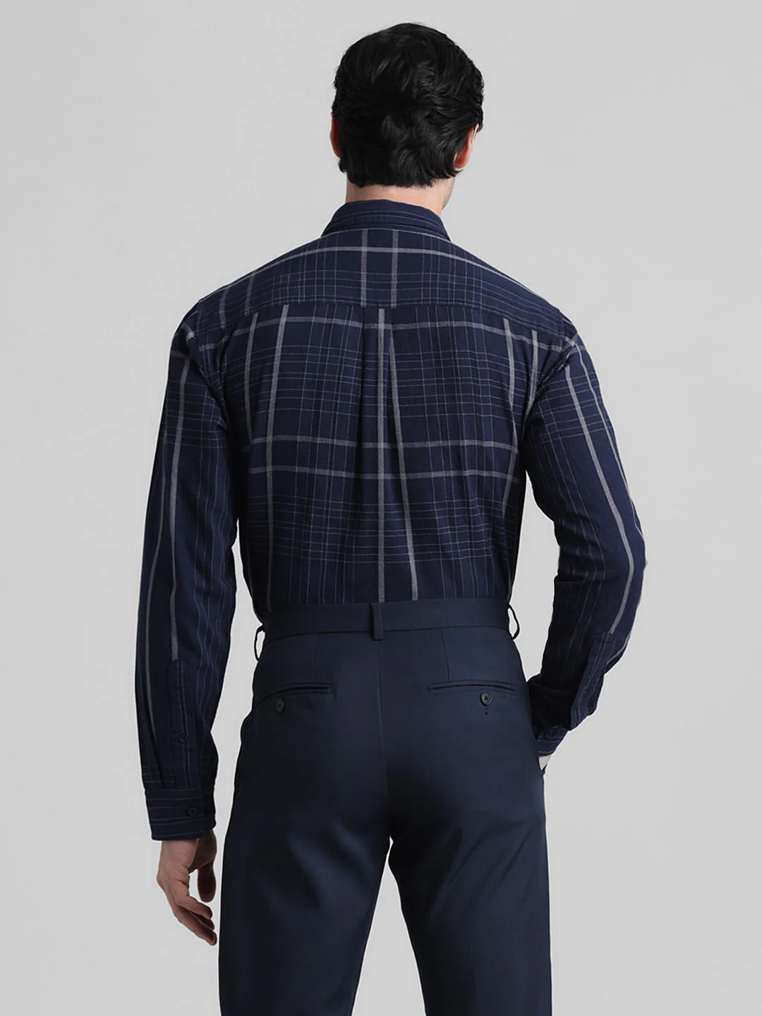 Blue Dobby Check Full Sleeves Shirt - Image 4