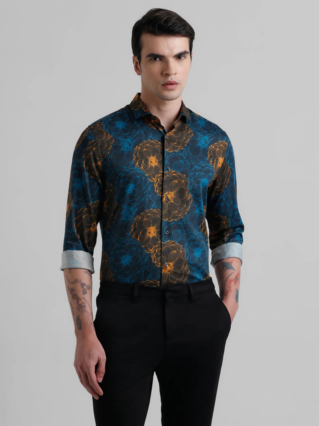 Black Abstract Print Short Sleeves Shirt - Image 2