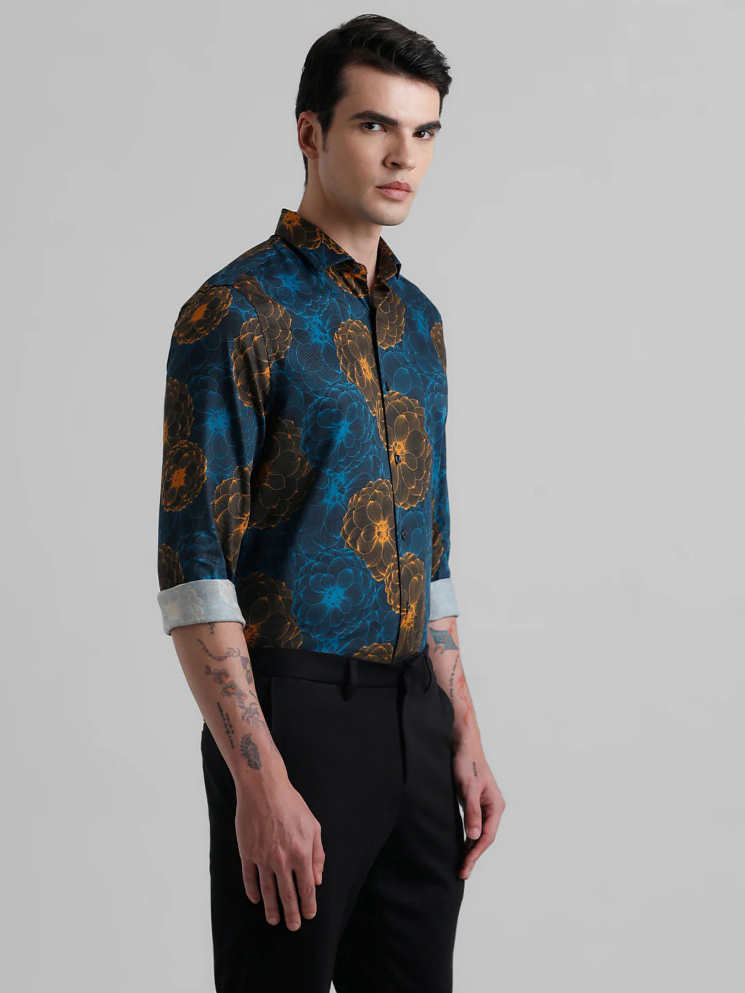 Black Abstract Print Short Sleeves Shirt - Image 3