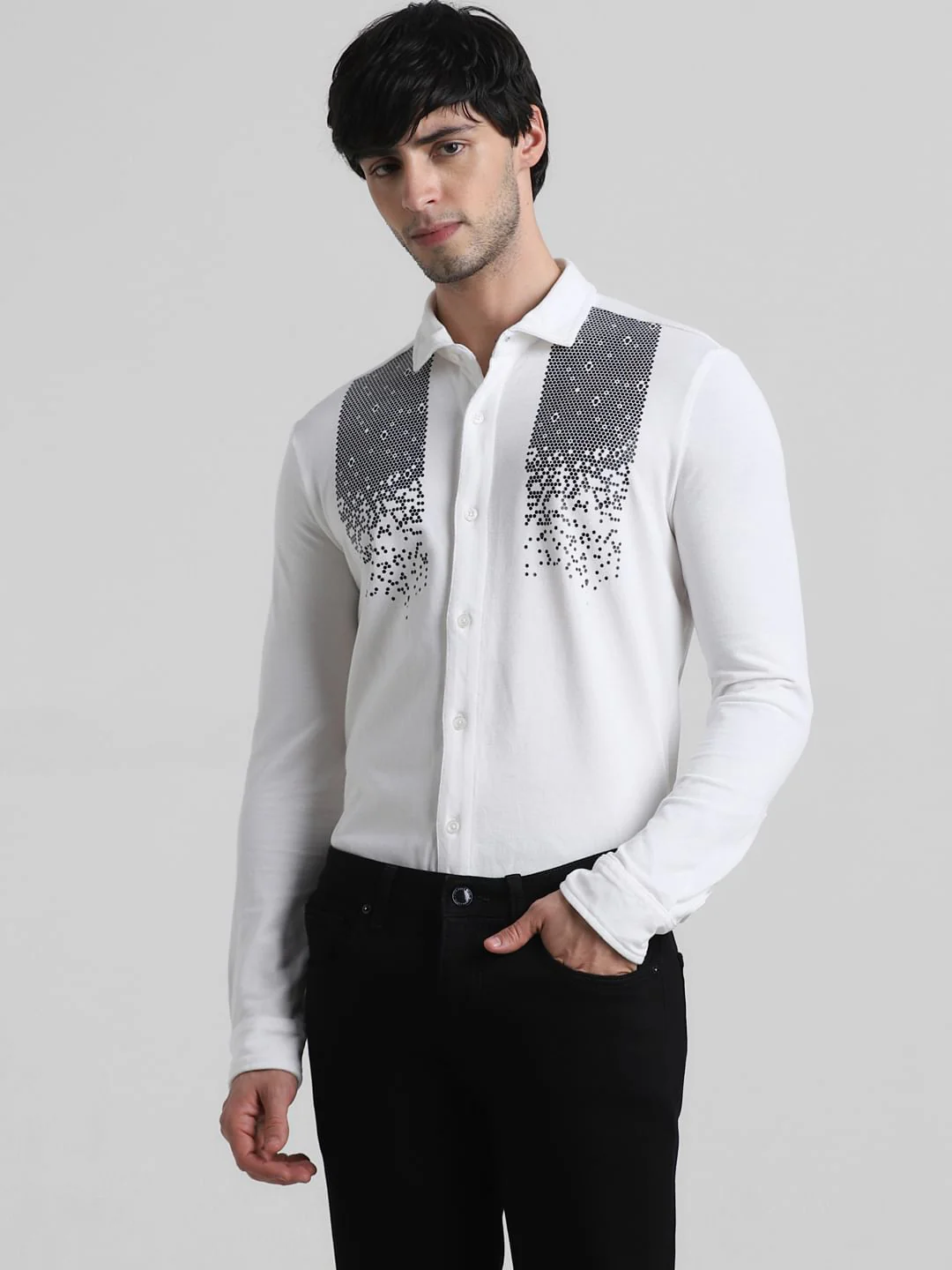 White Knitted Full Sleeves Shirt - Image 2