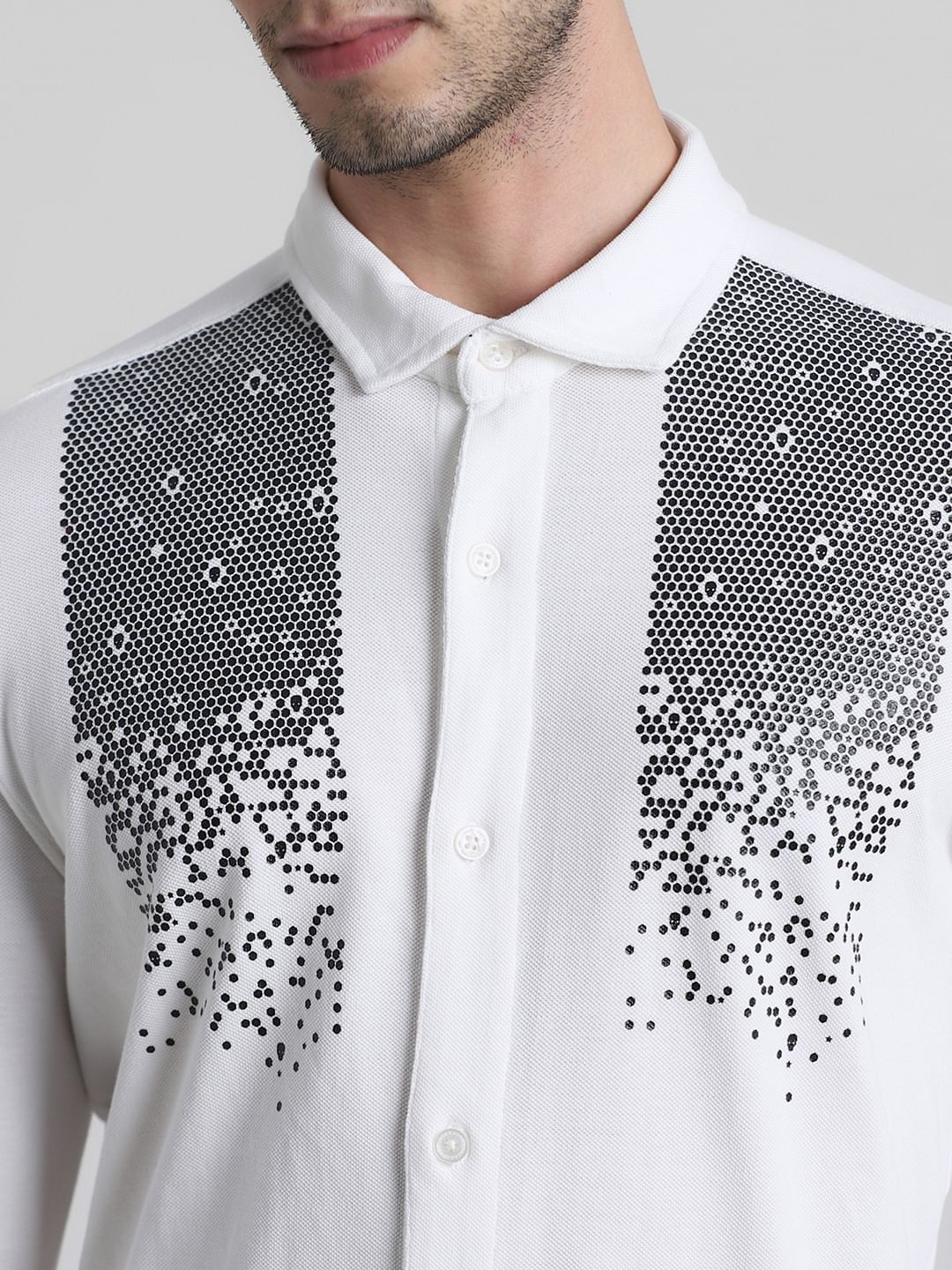 White Knitted Full Sleeves Shirt - Image 5