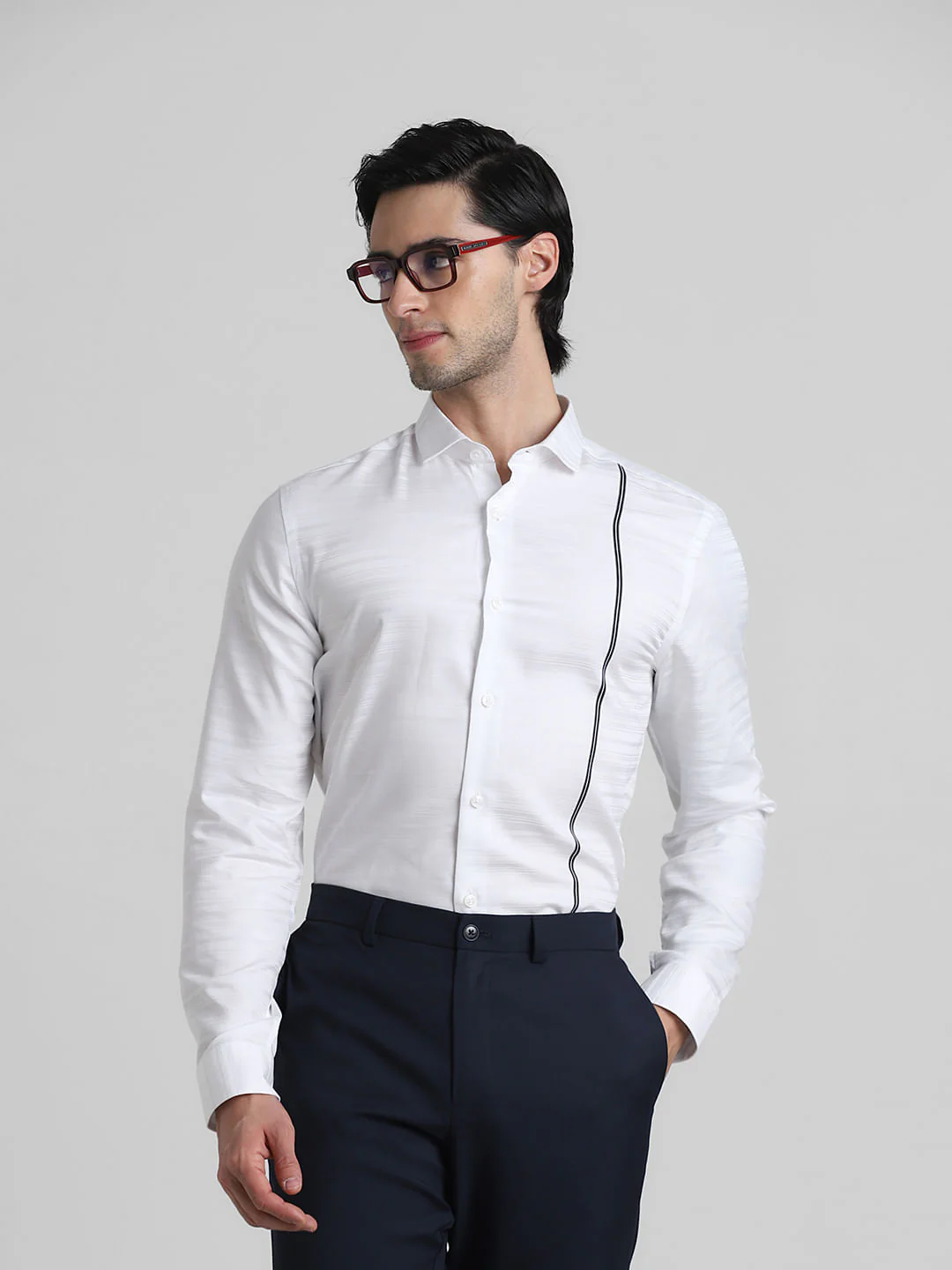 White Jacqaurd Full Sleeves Shirt