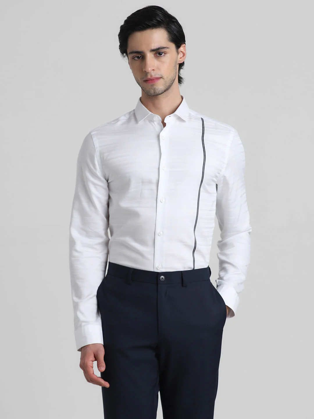 White Jacqaurd Full Sleeves Shirt - Image 2