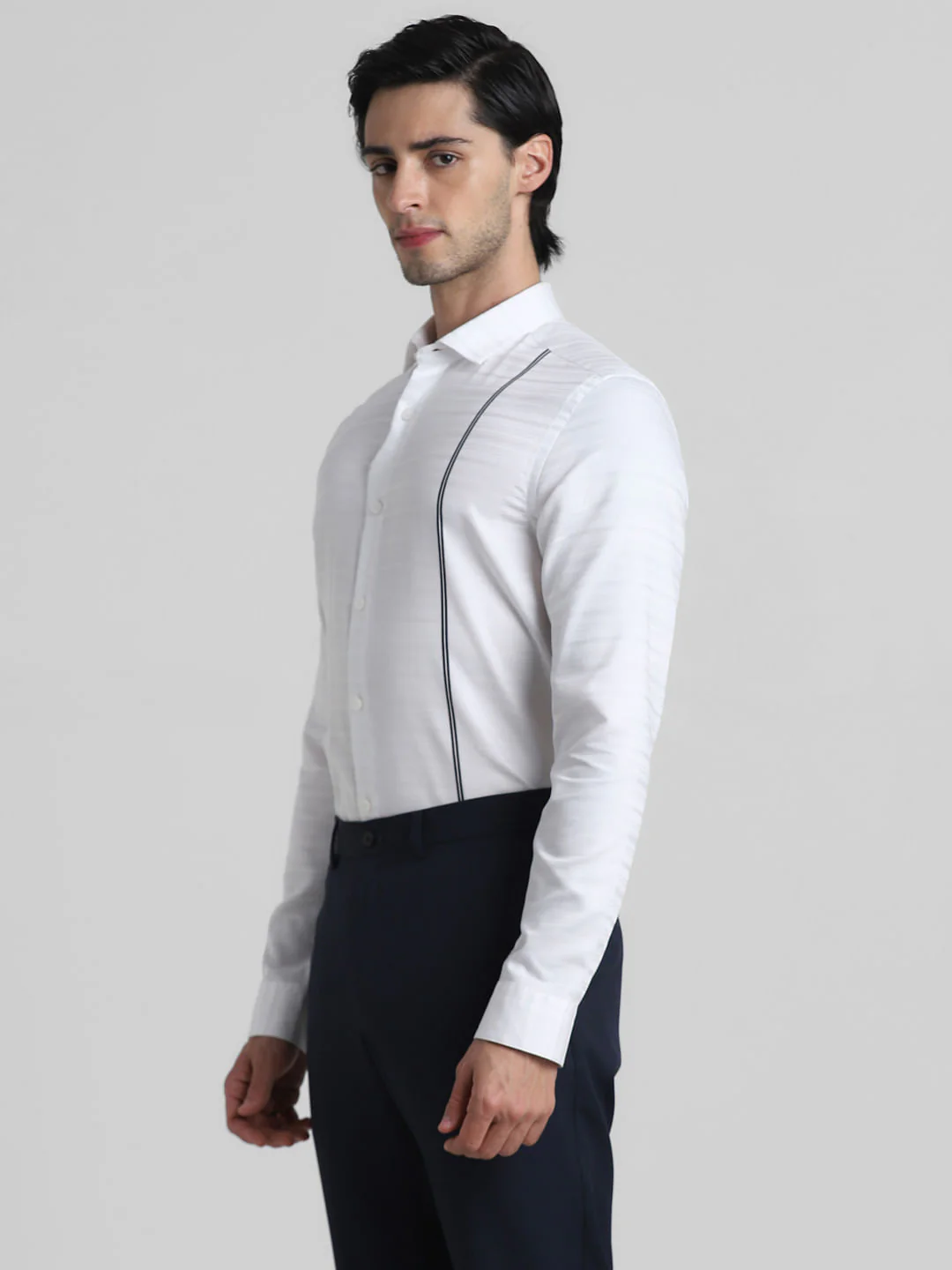 White Jacqaurd Full Sleeves Shirt - Image 3
