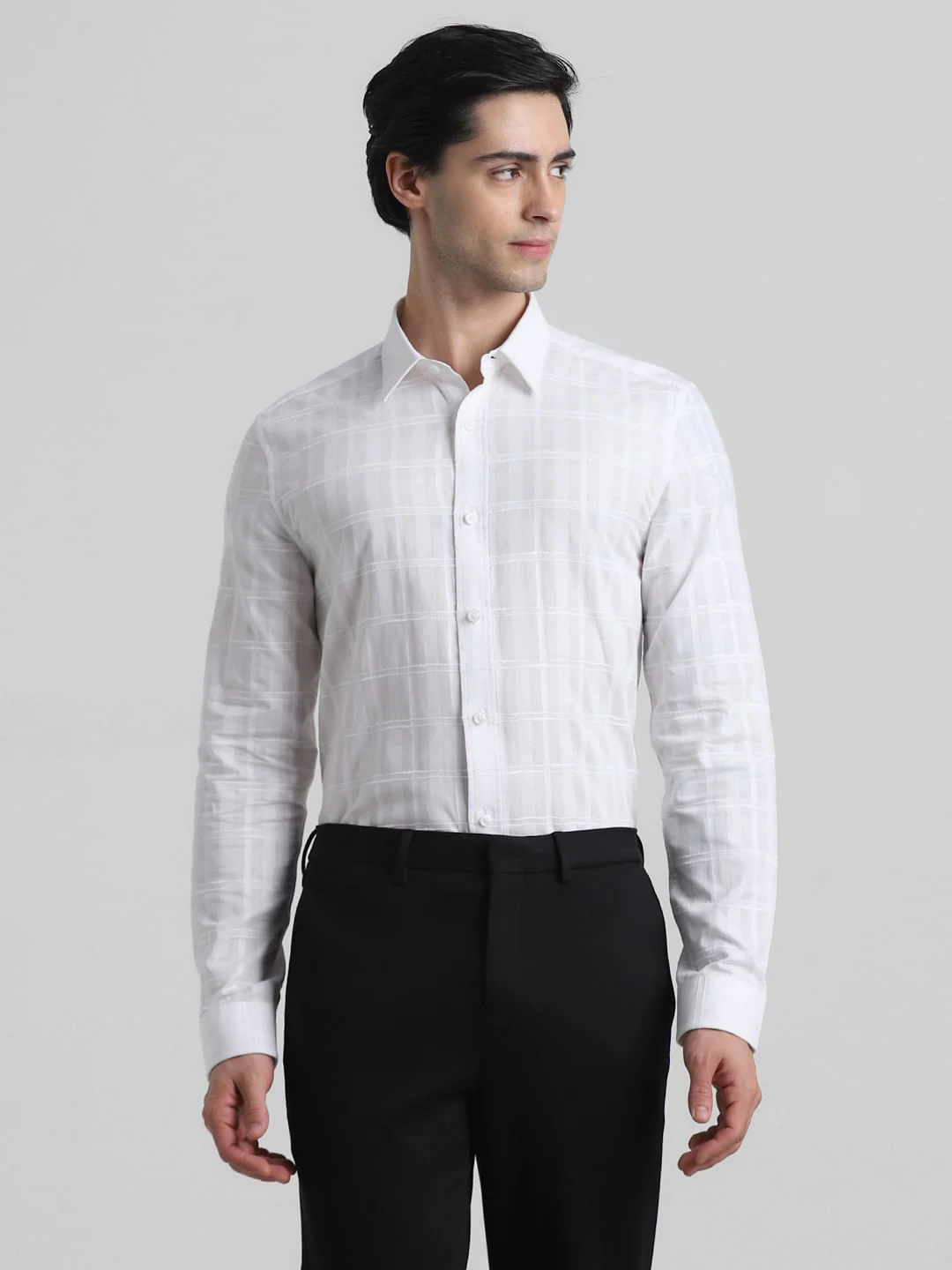 White Dobby Check Slim Fit Shirt - Image 2