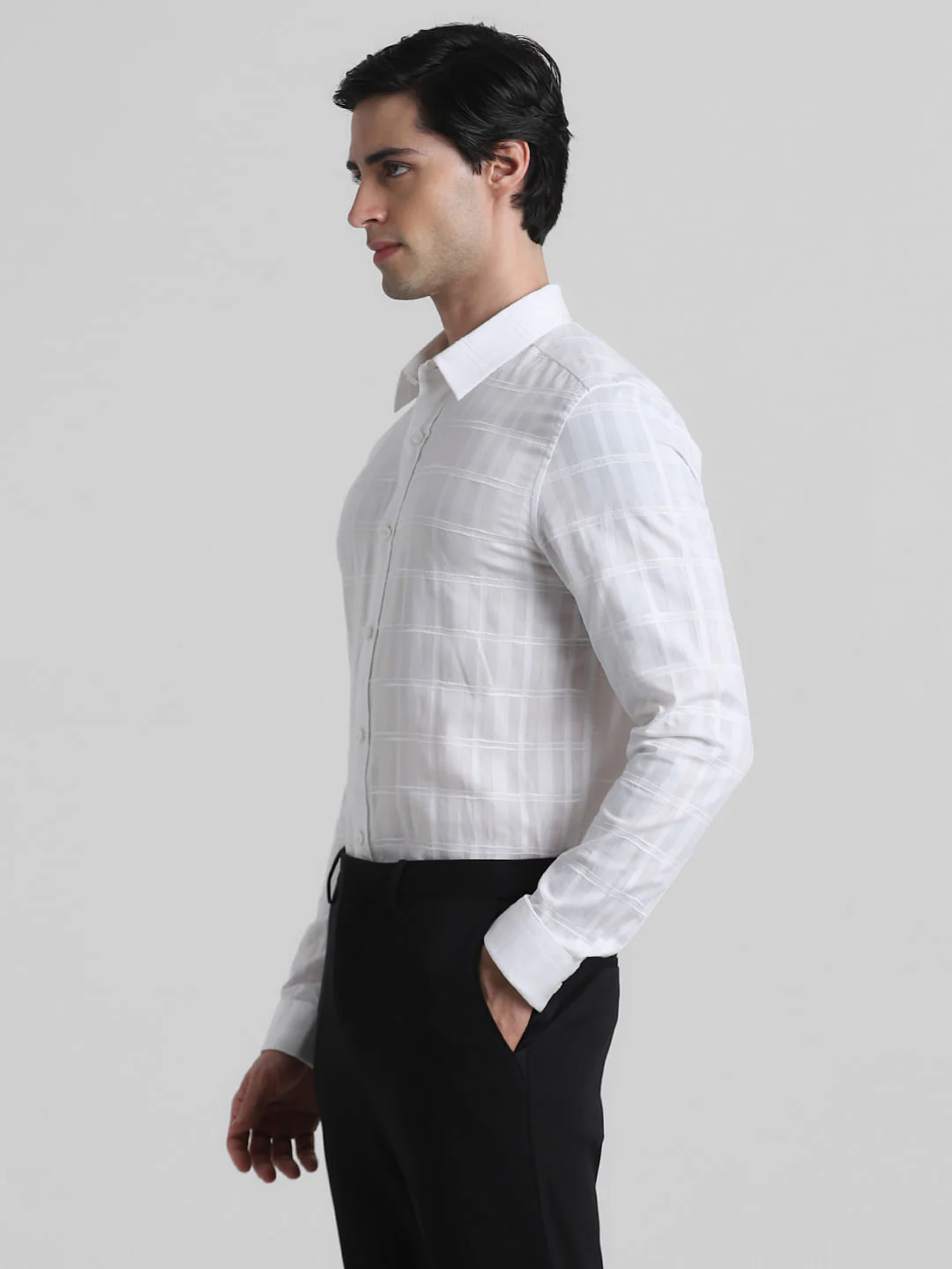 White Dobby Check Slim Fit Shirt - Image 3