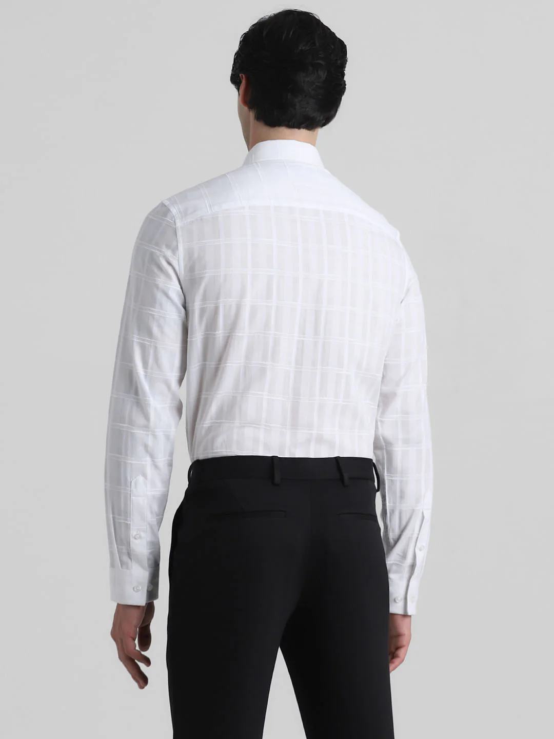 White Dobby Check Slim Fit Shirt - Image 4