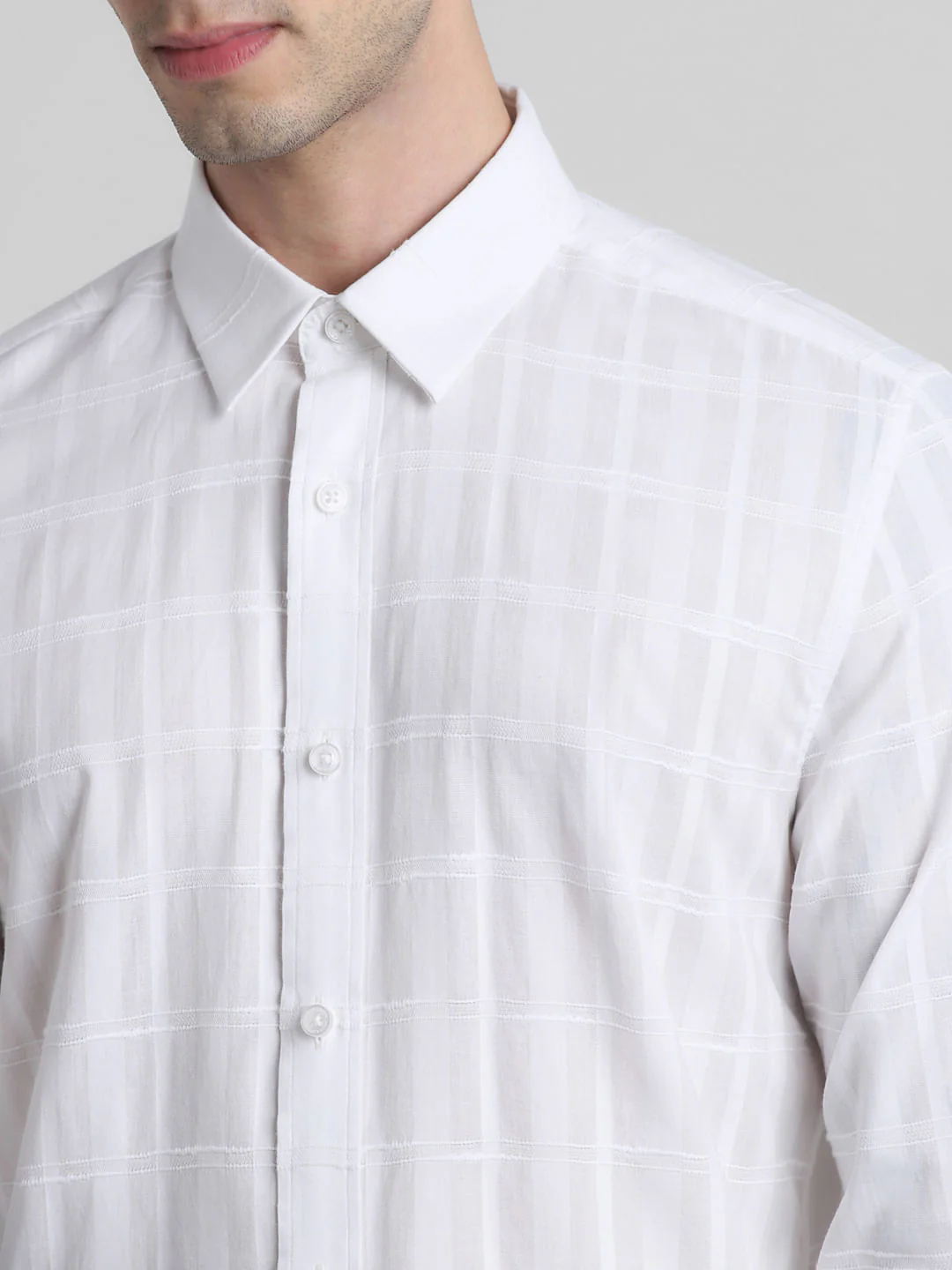 White Dobby Check Slim Fit Shirt - Image 5