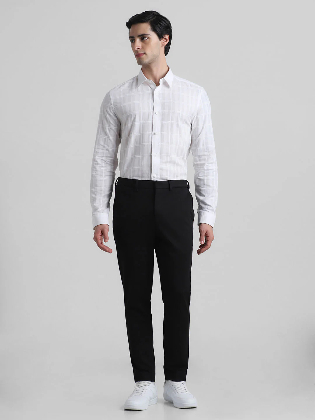 White Dobby Check Slim Fit Shirt - Image 6