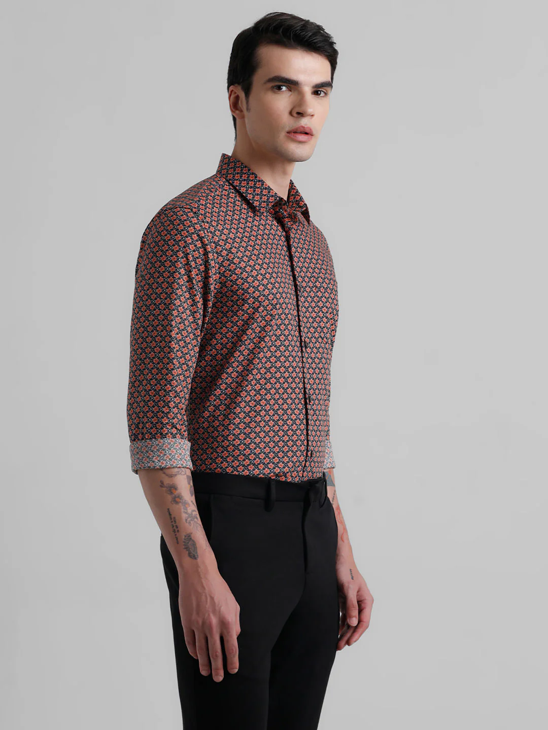 Black Floral Print Short Sleeves Shirt - Image 3