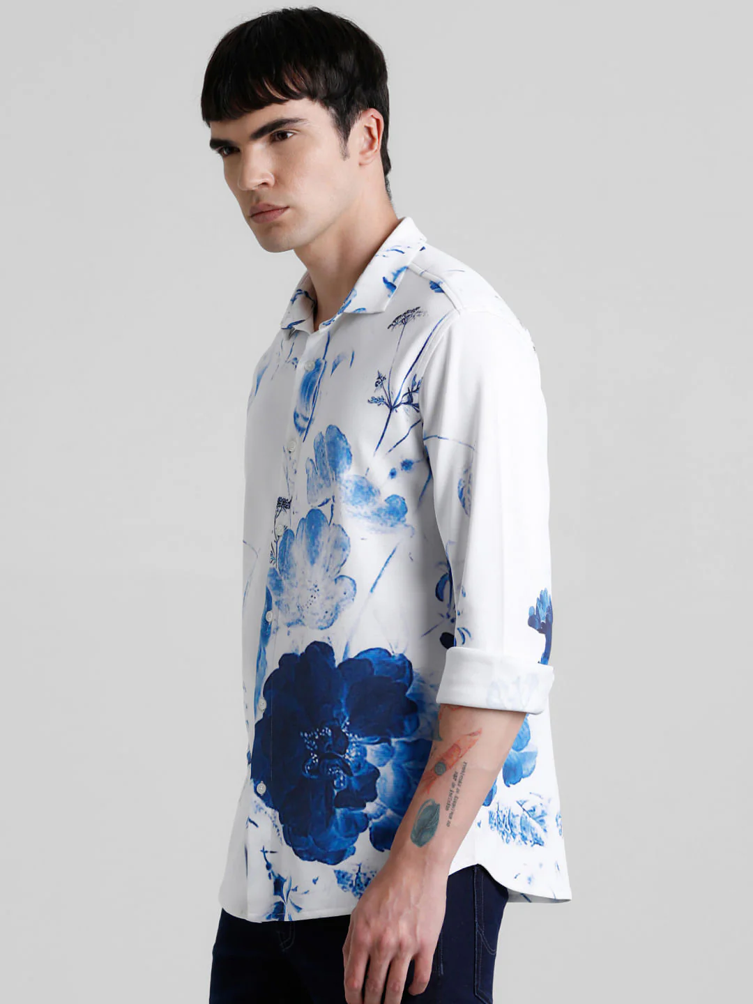 White Floral Print Full Sleeves Shirt - Image 3