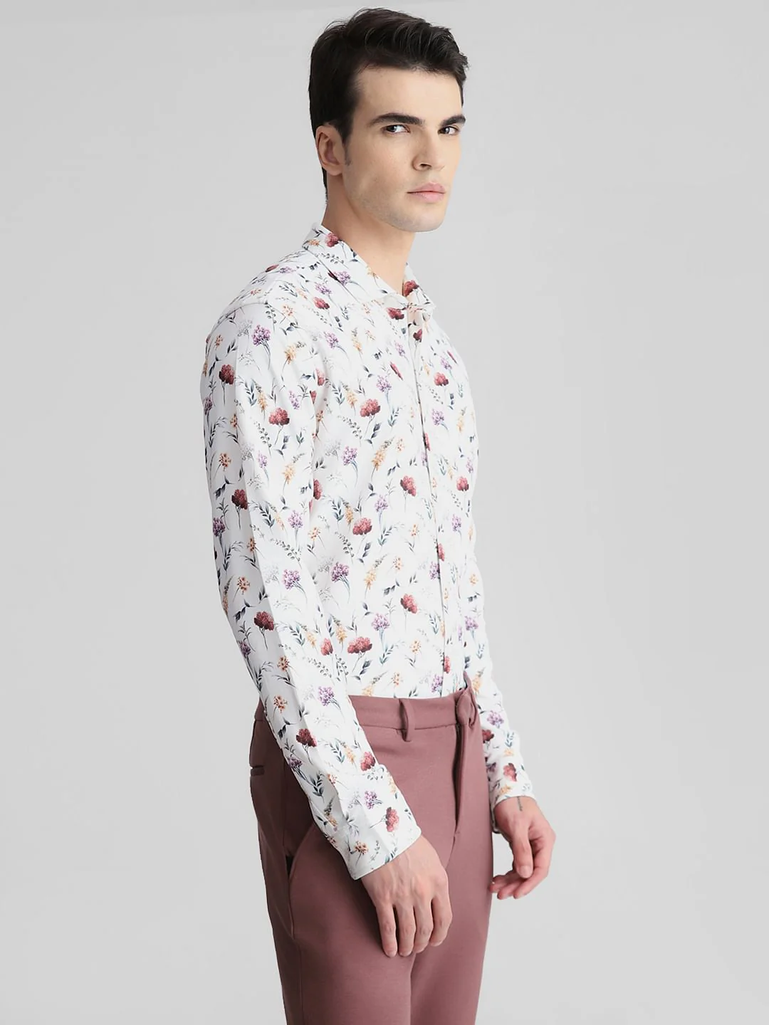White Floral Full Sleeves Shirt - Image 3