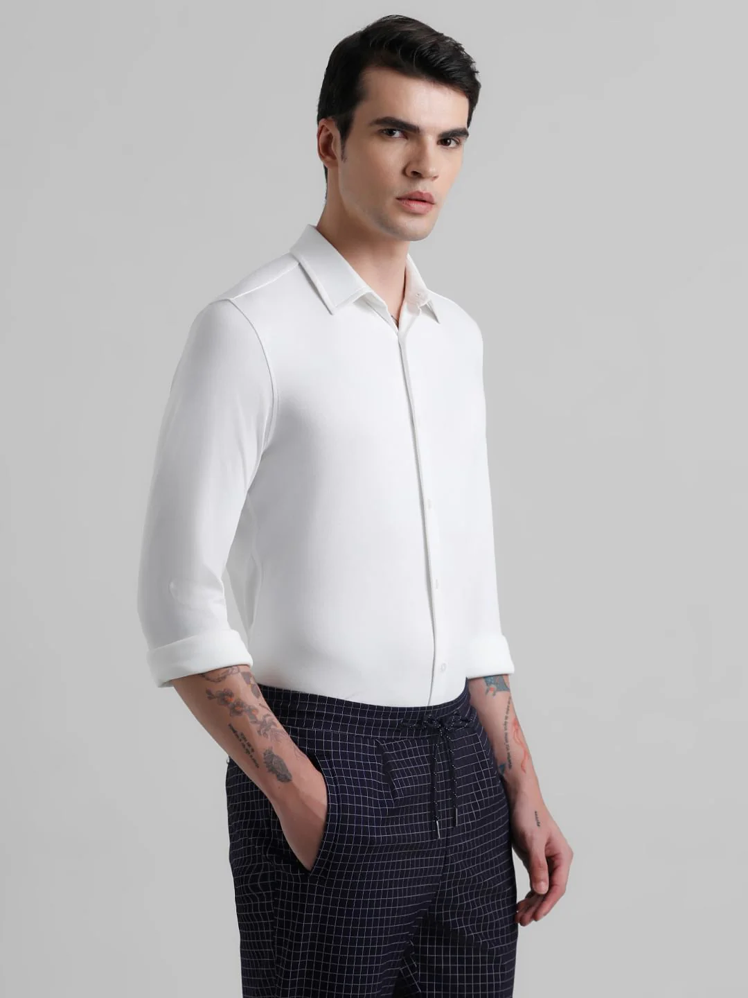 White Knitted Full Sleeves Shirt - Image 3