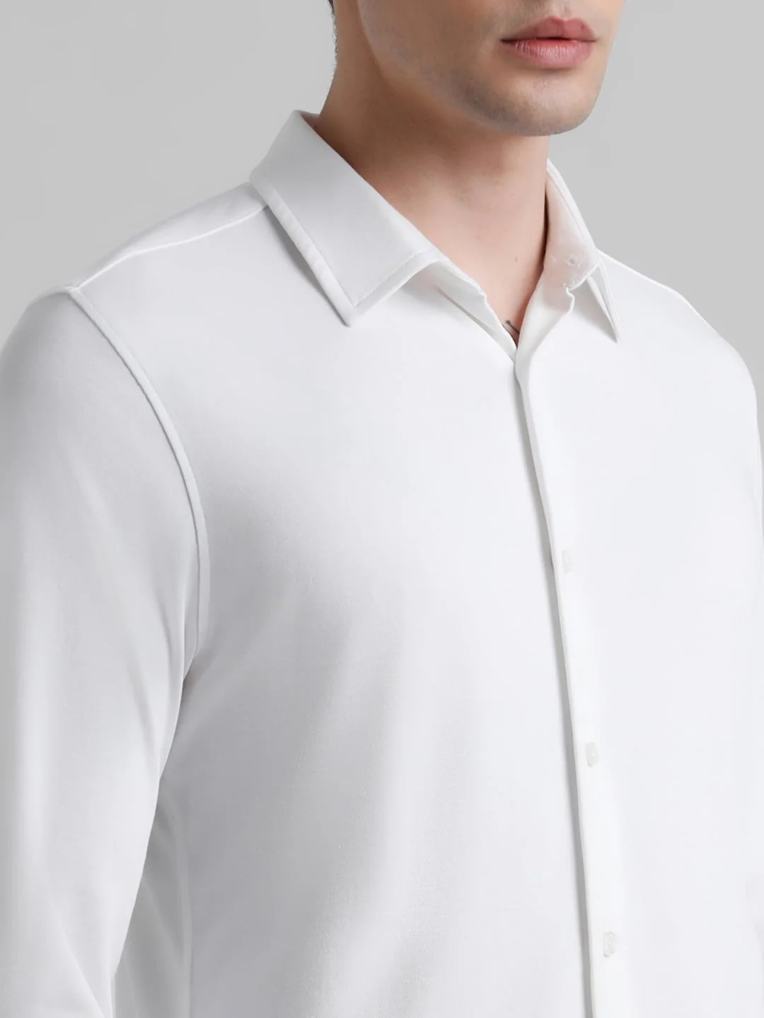 White Knitted Full Sleeves Shirt - Image 5