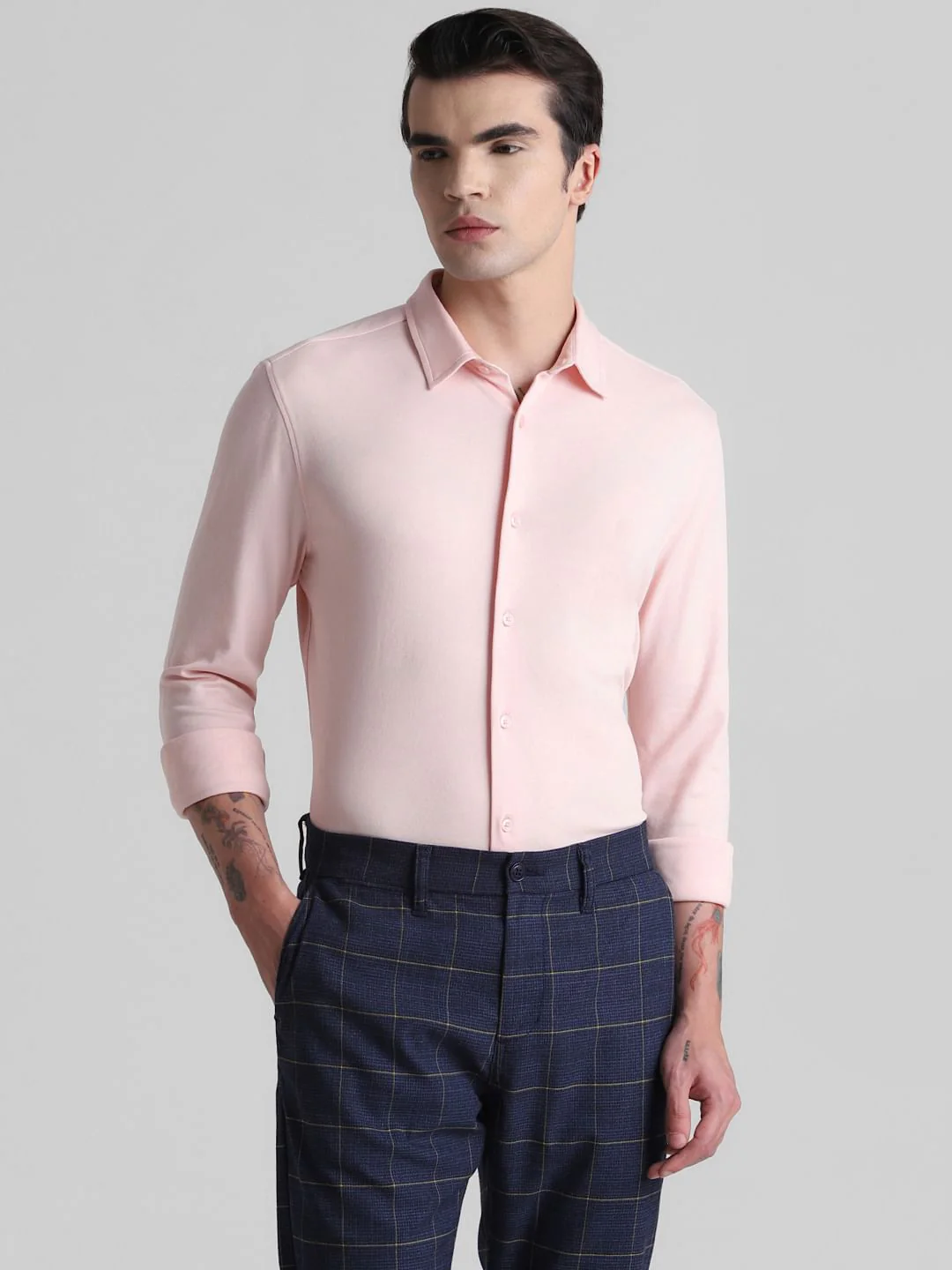 Pink Solid Knitted Shirt - Image 2
