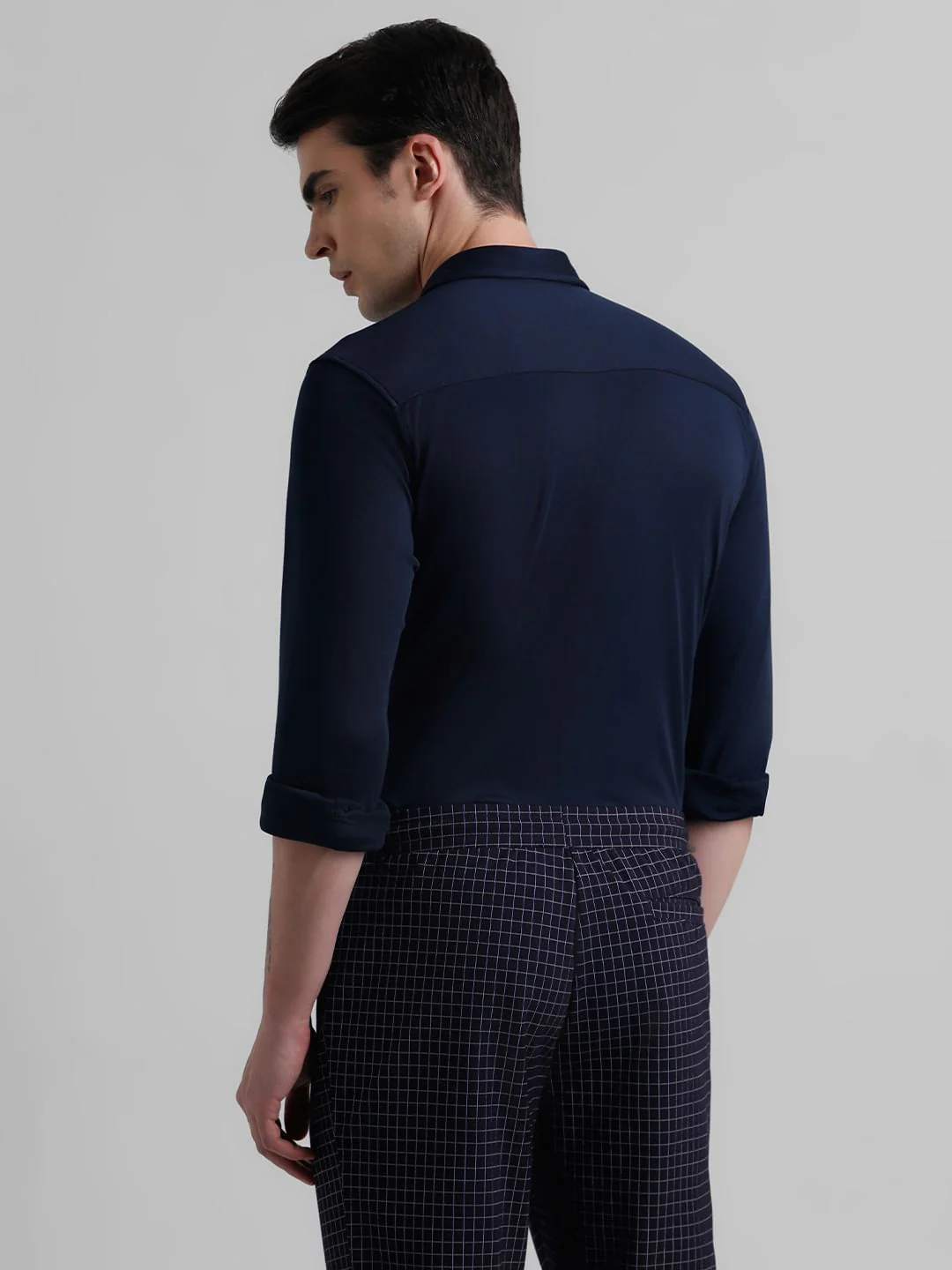 Dark Blue Knitted Full Sleeves Shirt - Image 4