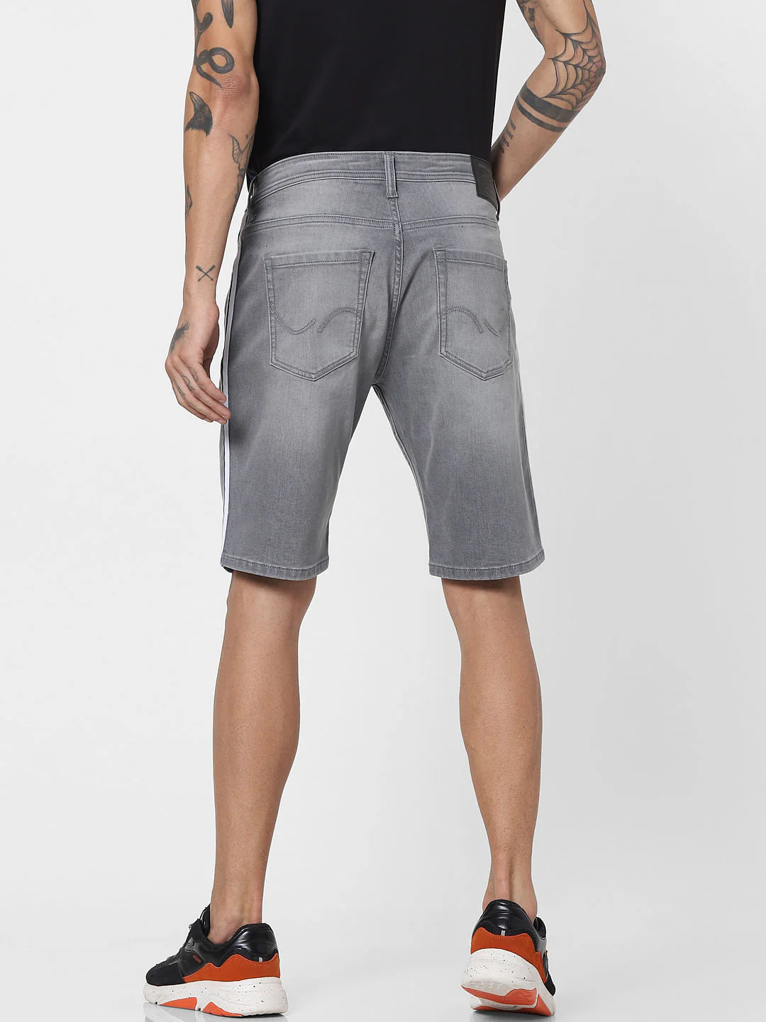 Grey Low Rise Tape Detail Denim Shorts - Image 4