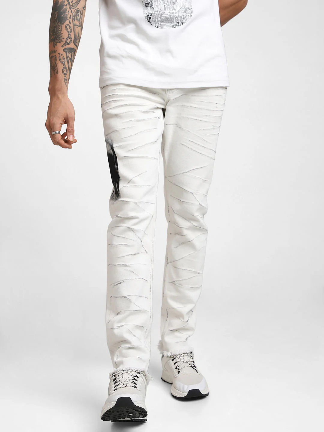 UNMATCHED by JACK&JONES White Cracking Effect Slim Fit Jeans - Image 2