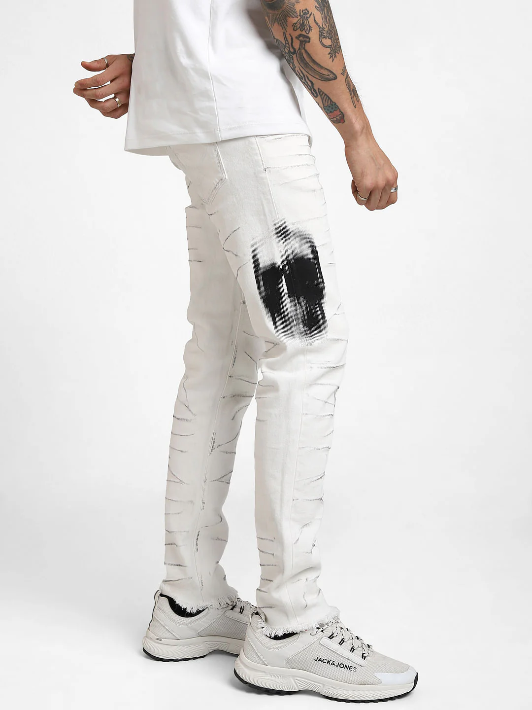 UNMATCHED by JACK&JONES White Cracking Effect Slim Fit Jeans - Image 3