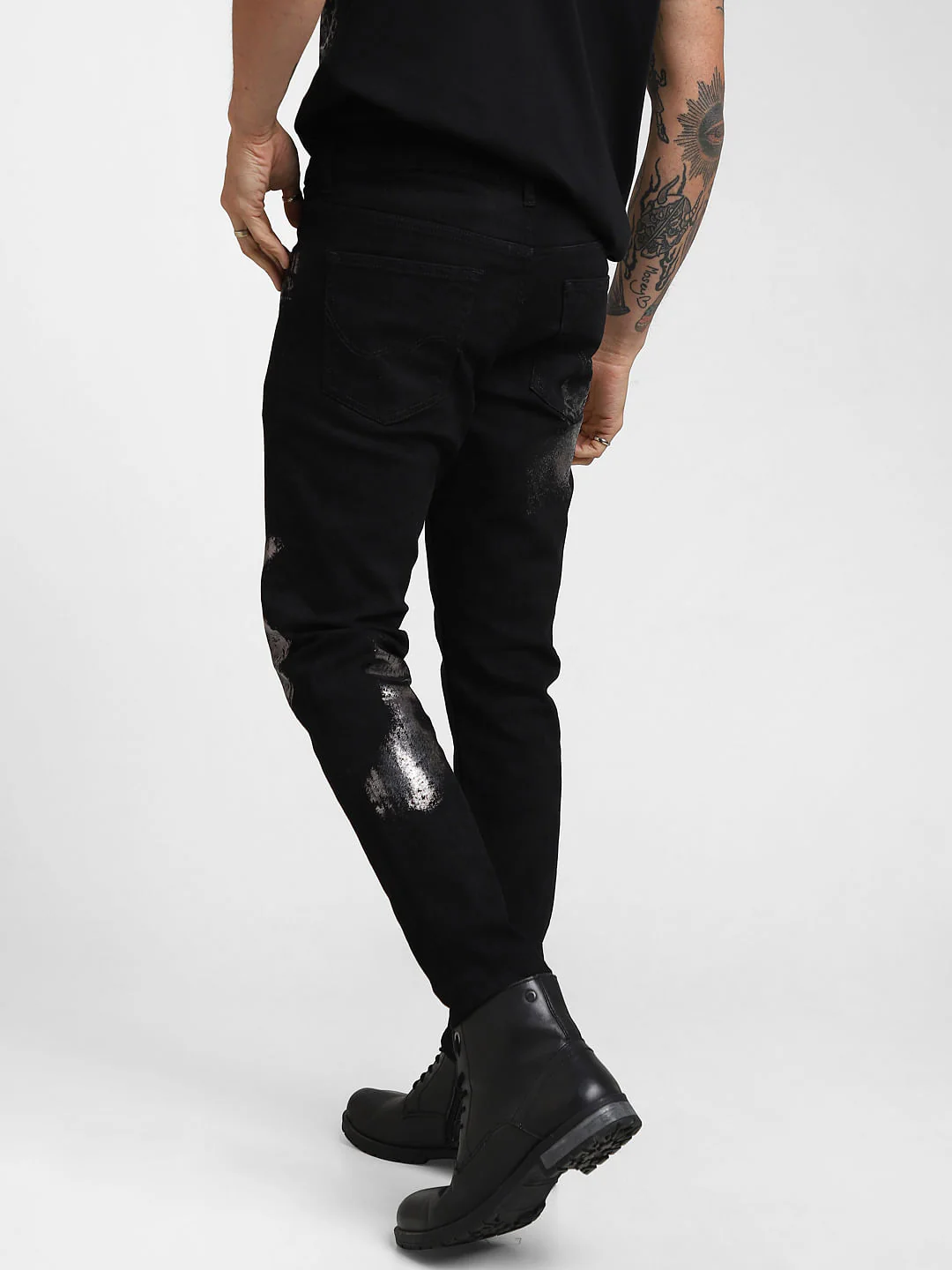 UNMATCHED by JACK&JONES Black Gunmetal Crackle Effect Slim Fit Jeans - Image 4