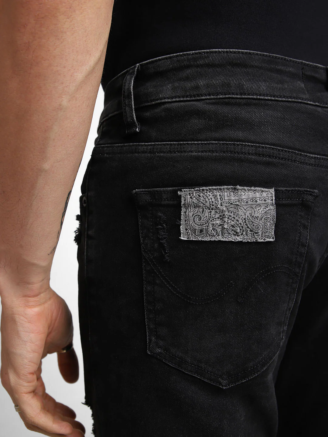 UNMATCHED by JACK&JONES Black Mid Rise Patchwork Glenn Slim Fit Jeans - Image 5