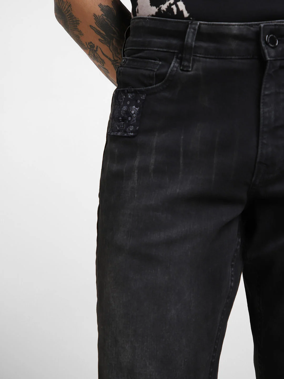 UNMATCHED by JACK&JONES Black Appliqu Detail Distressed Slim Jeans - Image 5