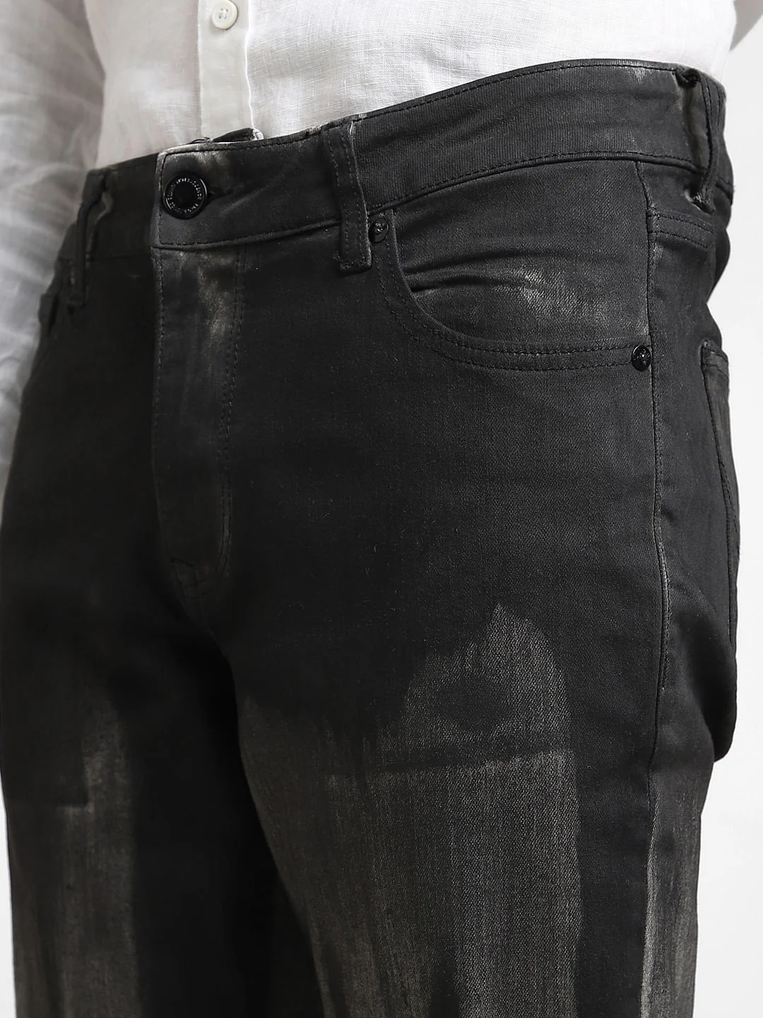 UNMATCHED by JACK&JONES Black Brush-Stroke Effect Slim Fit Jeans - Image 5
