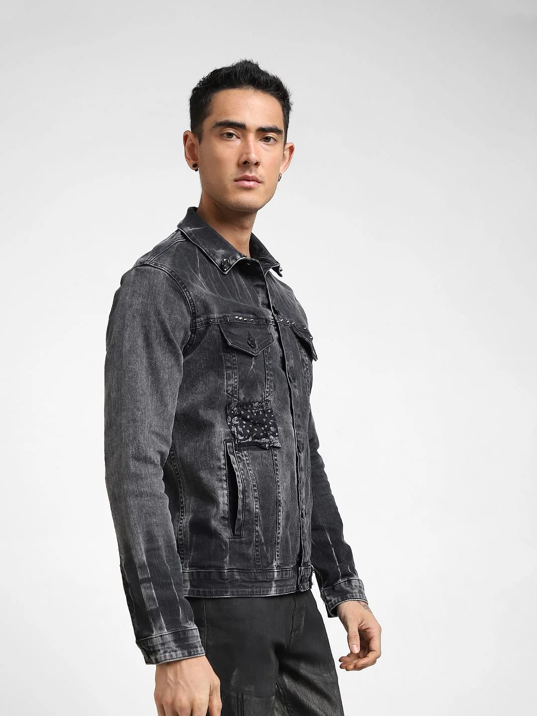 UNMATCHED by JACK&JONES Black Appliqu Detail Denim Jacket - Image 3