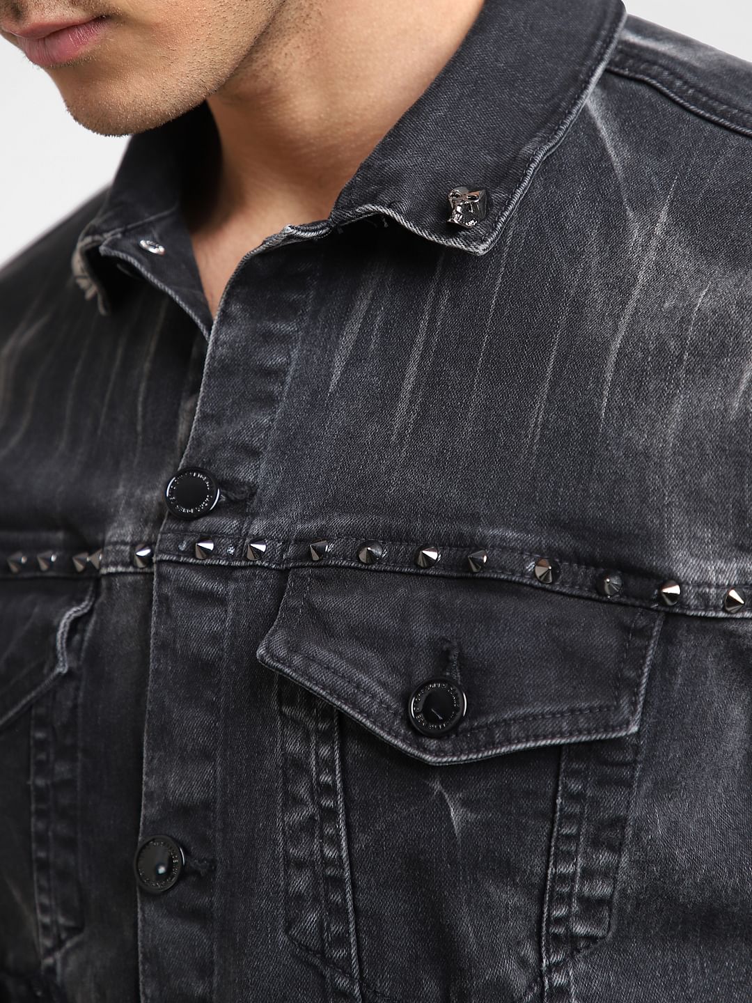 UNMATCHED by JACK&JONES Black Appliqu Detail Denim Jacket - Image 5