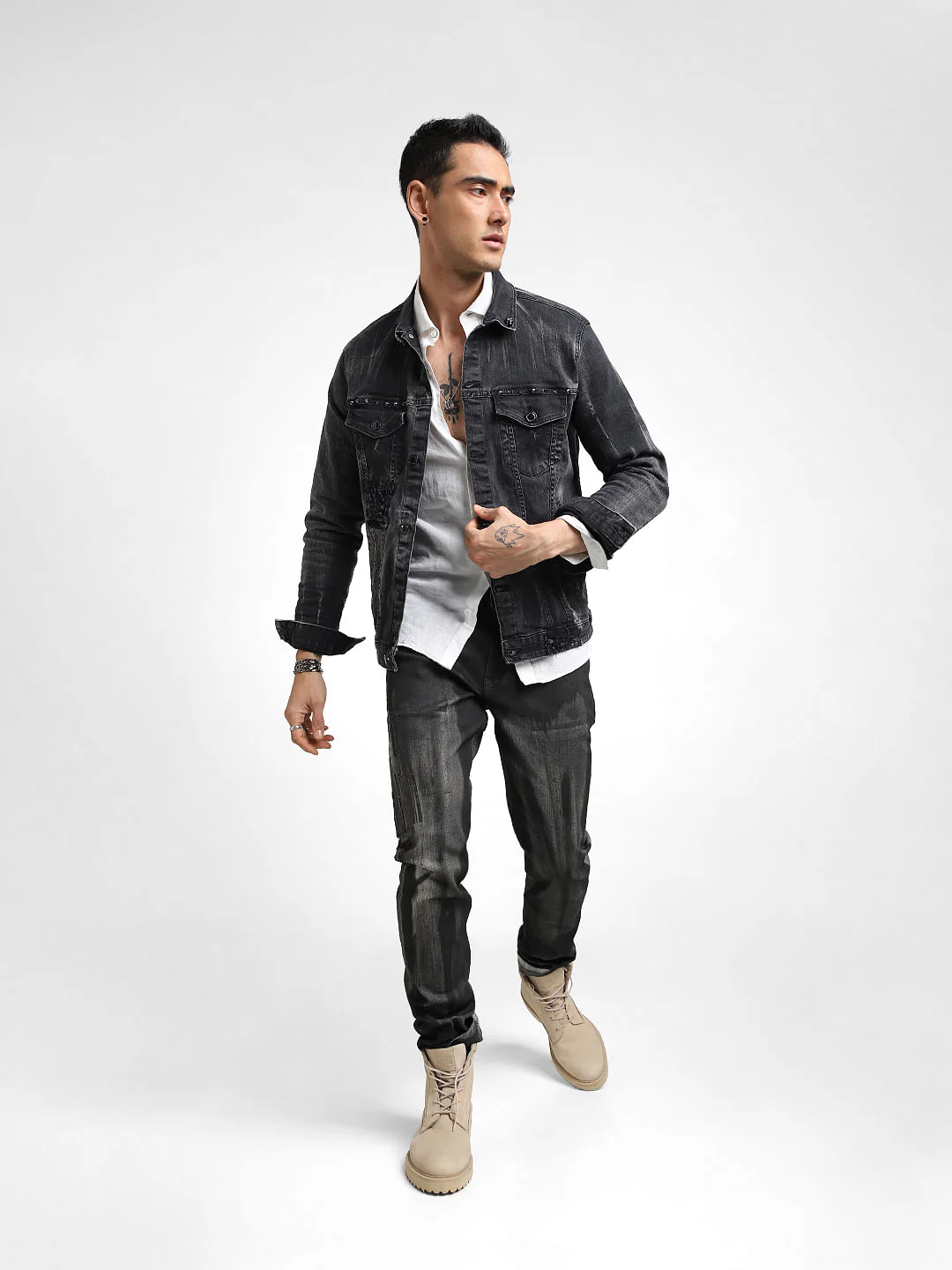 UNMATCHED by JACK&JONES Black Appliqu Detail Denim Jacket - Image 6