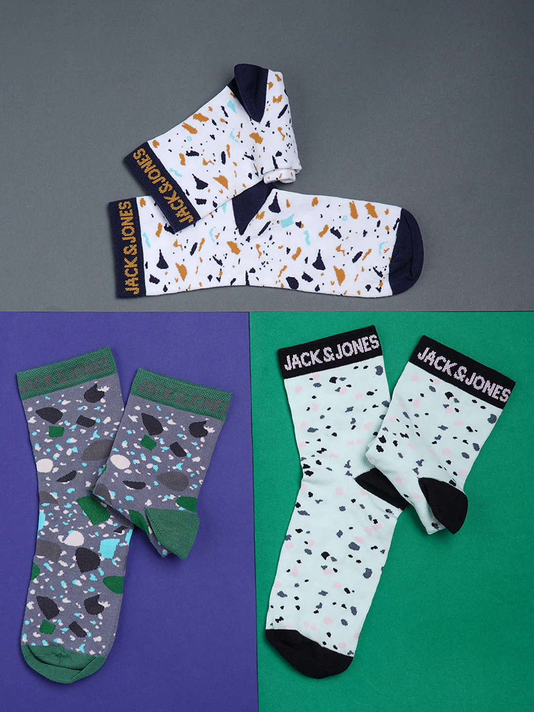 Pack Of 3 Printed Mid Length Socks