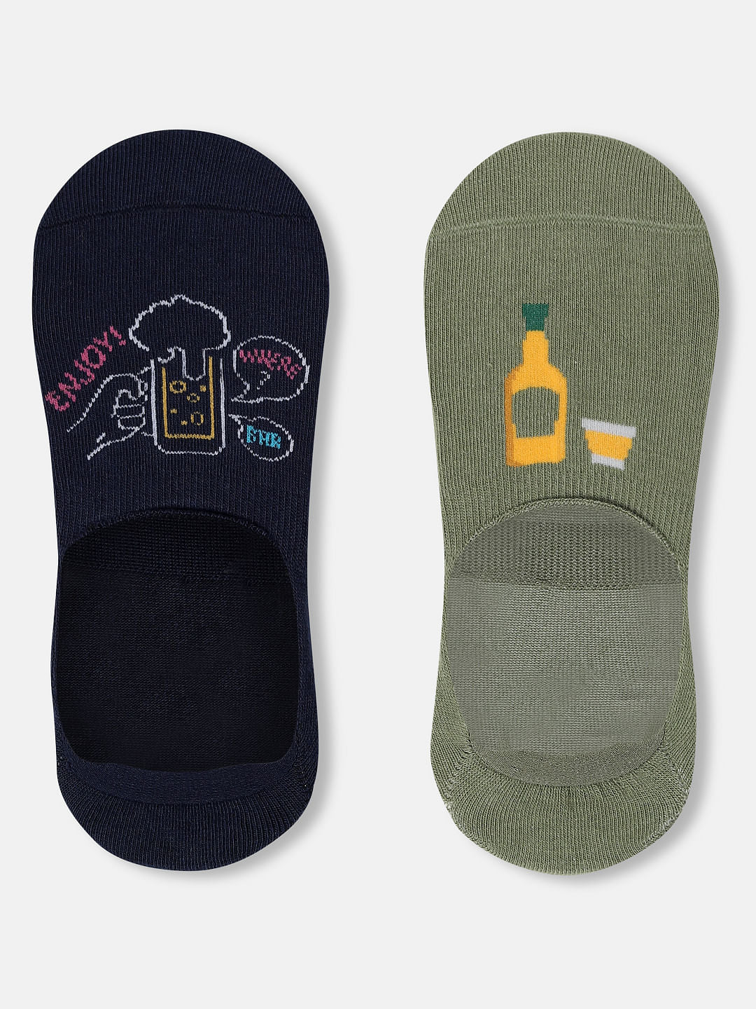 Pack Of 2 No Show Socks - Green & Blue - Image 2