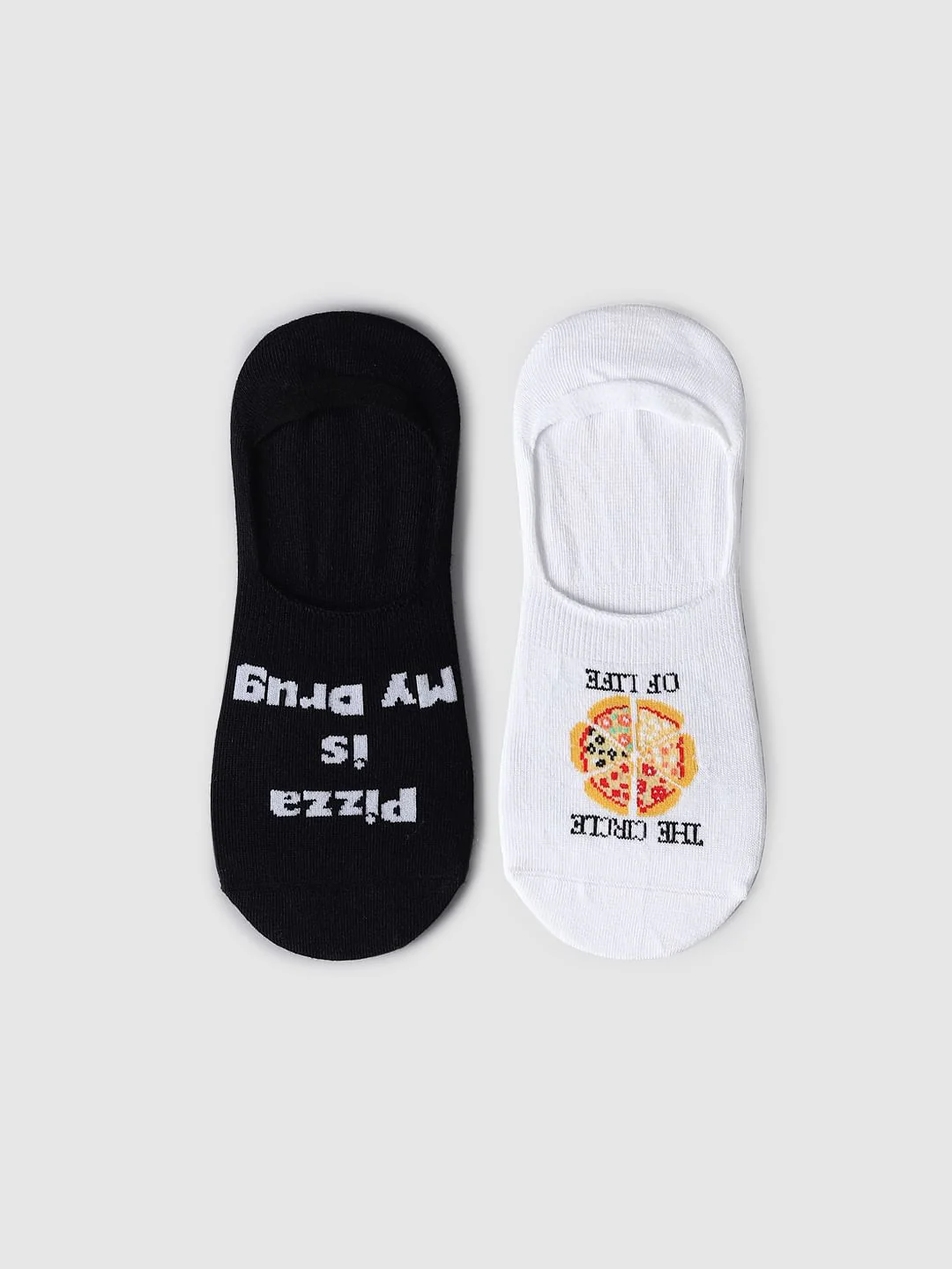 Pack Of 2 Pizza Print No Show Socks - Black & White - Image 6