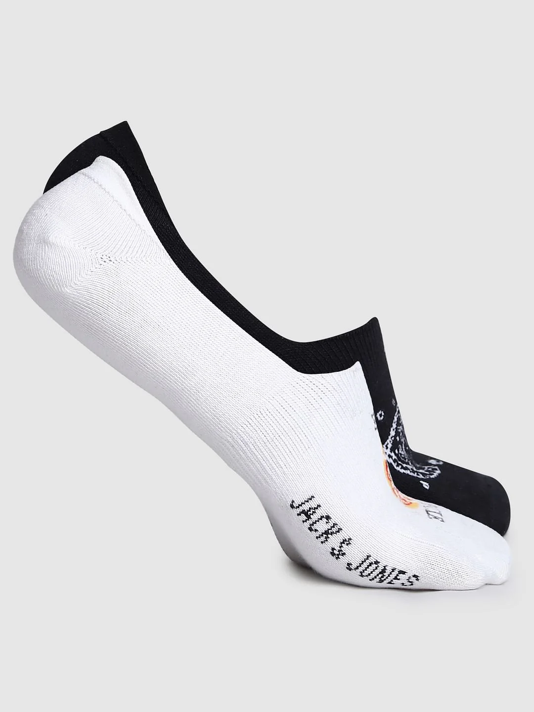 Pack Of 2 Pizza Print No Show Socks - Black & White - Image 7
