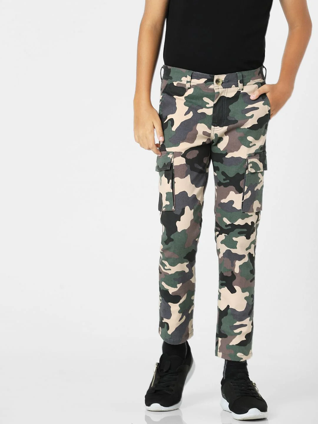 Black Mid Rise Camo Print Jeans - Image 2